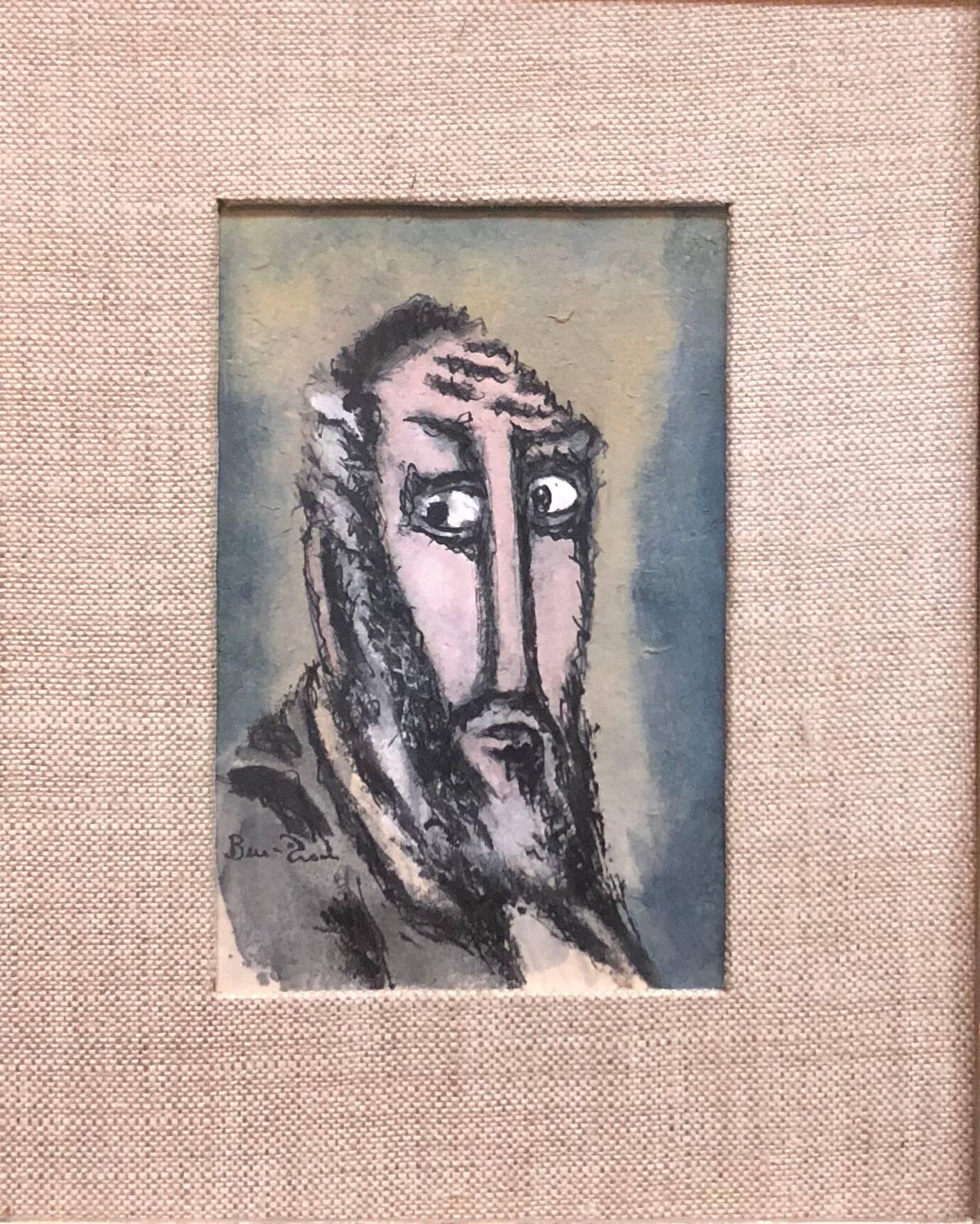 Modernist Judaica Watercolor Gouache Painting 