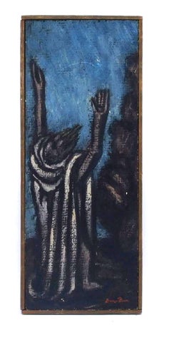 The Prophet, Modernist Judaica Oil Painting Biblical Jewish Rabbi at Prayer