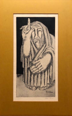 Grabado de un profeta bíblico. Artista modernista estadounidense de la WPA