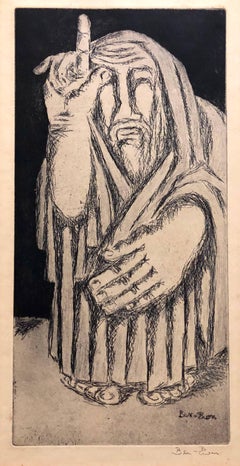 Vintage Biblical Prophet Etching American Modernist WPA Artist