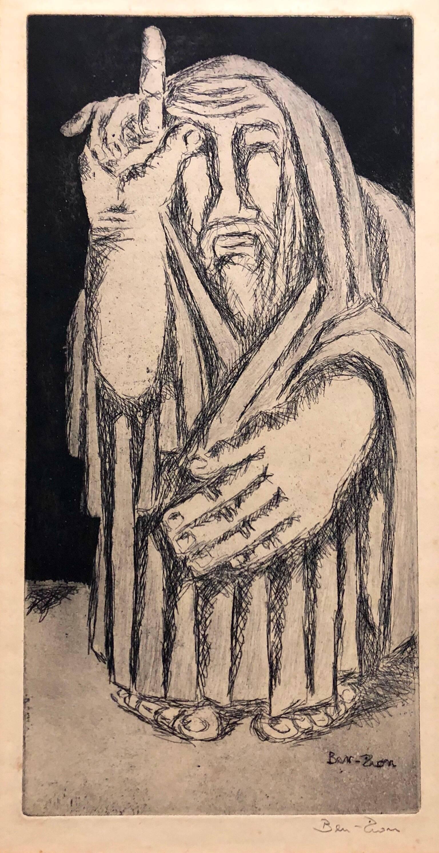 Biblischer Prophet, Radierung, amerikanischer Künstler der Moderne, WPA-Künstler