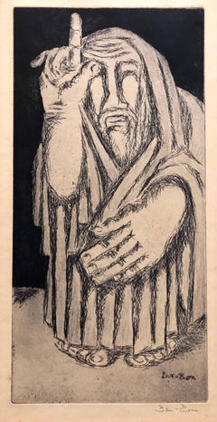 Grabado de un profeta bíblico. Artista modernista estadounidense de la WPA