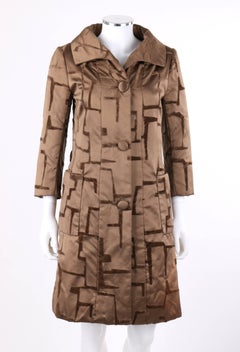 BEN ZUCKERMAN c.1950's Brown Velvet Flocked Silk Satin Button Up Princess Coat