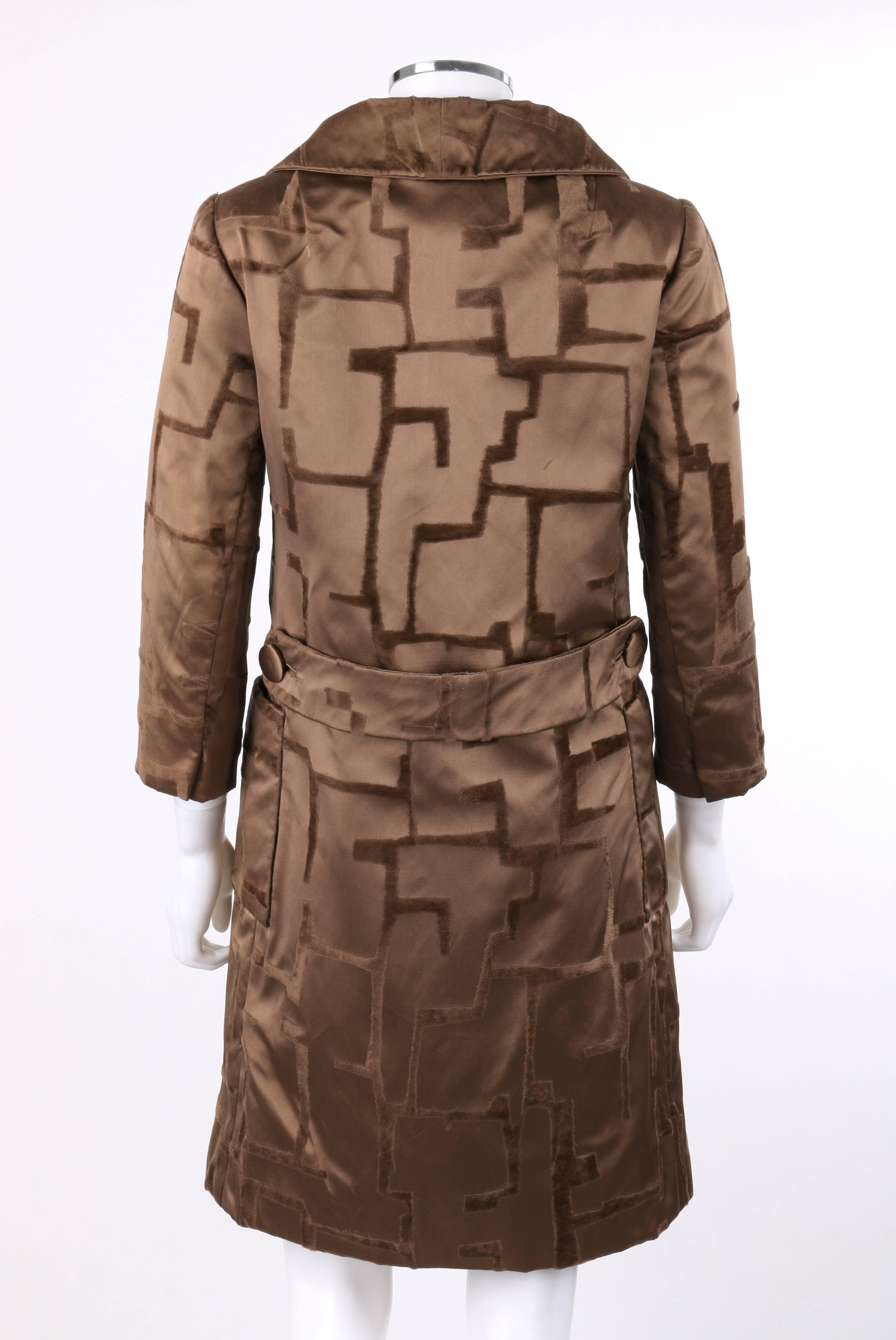 Women's BEN ZUCKERMAN c.1950's Brown Velvet Flocked Silk Satin Button Up Princess Coat