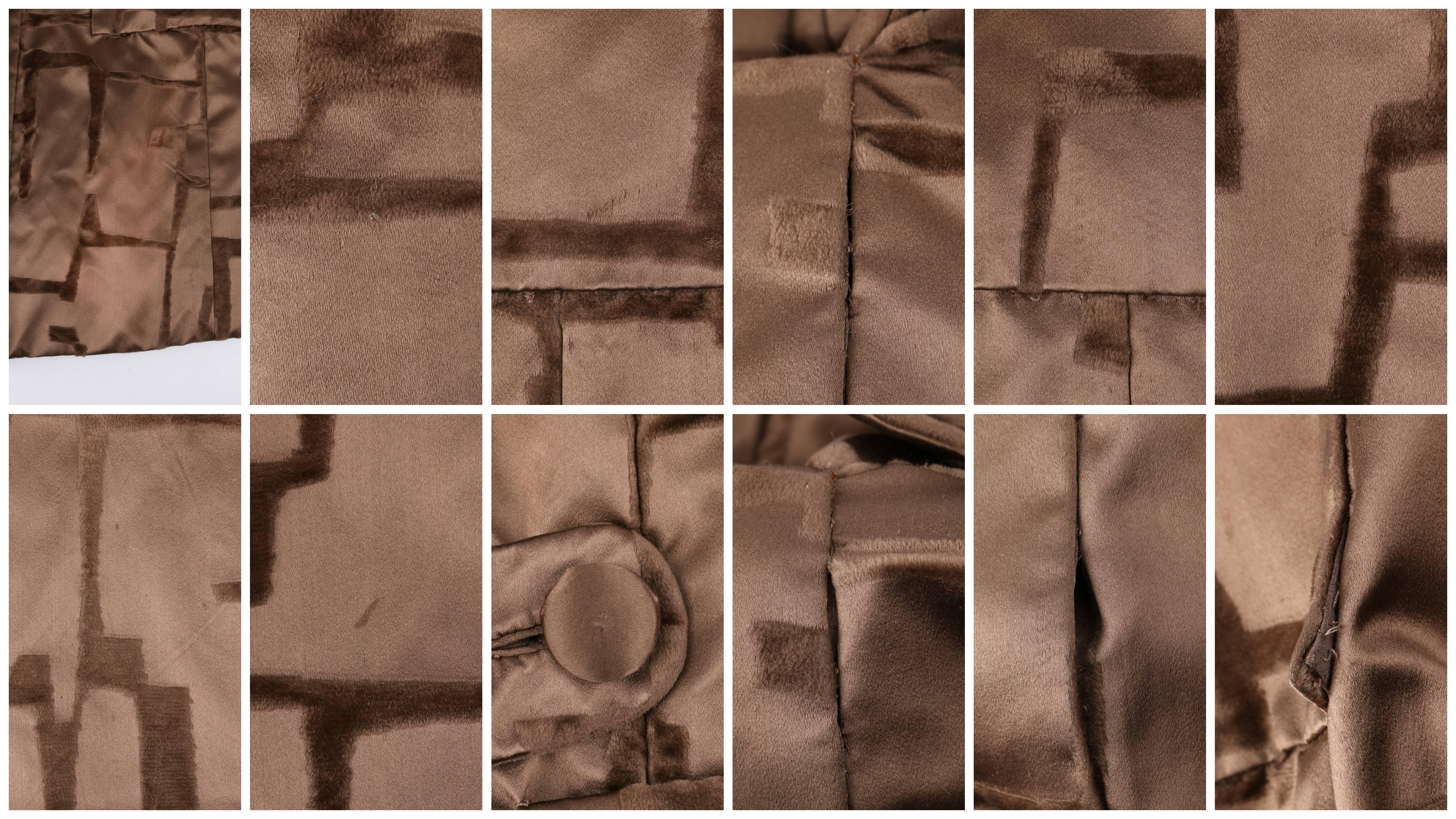 BEN ZUCKERMAN c.1950's Brown Velvet Flocked Silk Satin Button Up Princess Coat 5