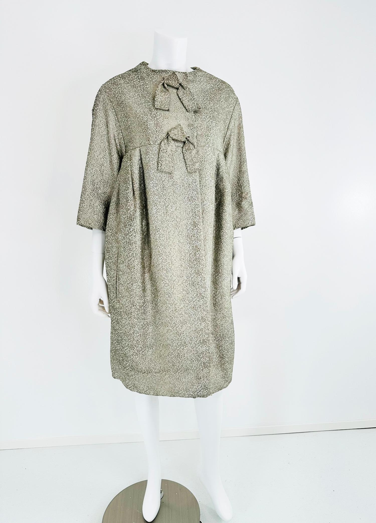 Gray Ben Zuckerman Silver & Ice Blue Metallic Brocade 1950s Sac Back Evening Coat For Sale