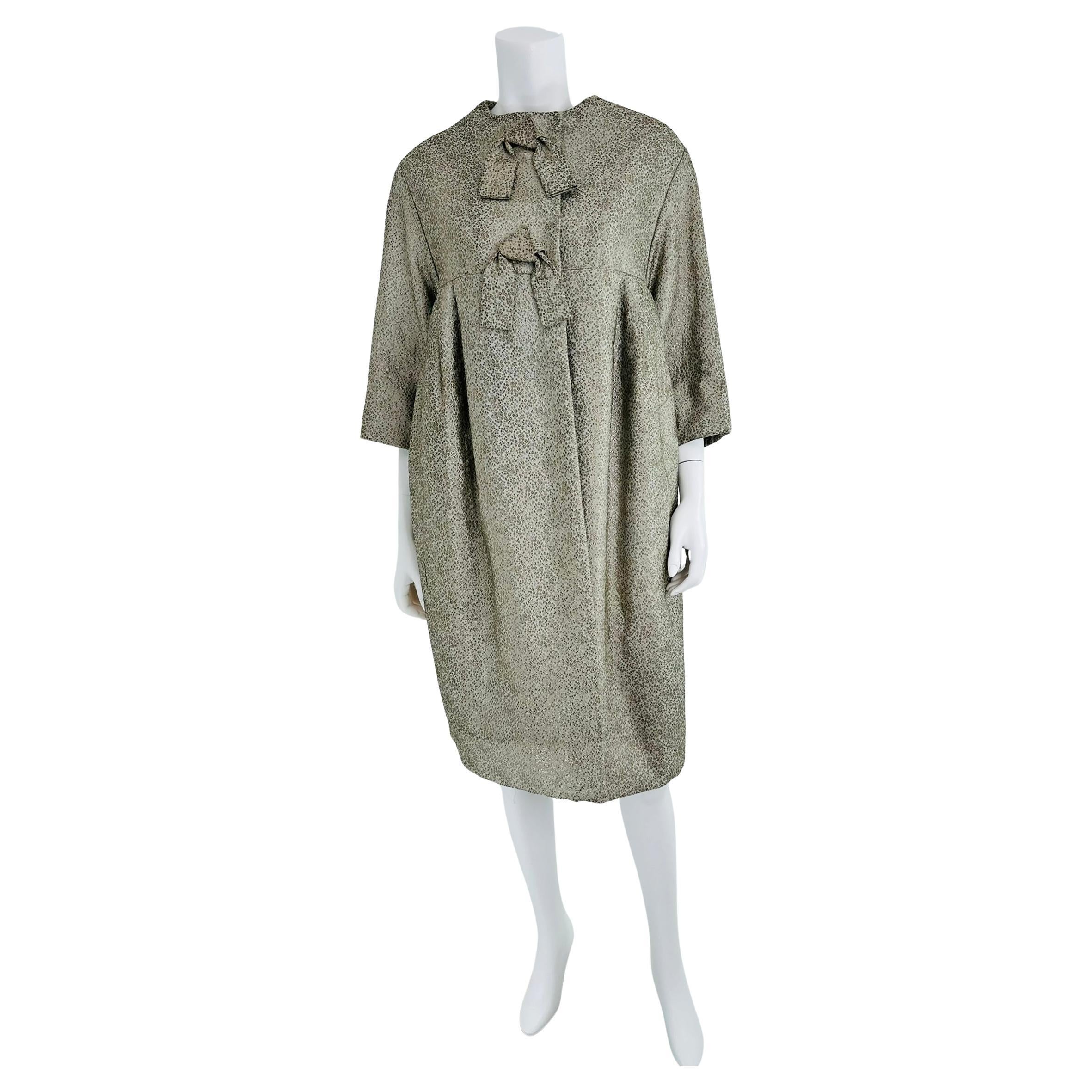 Ben Zuckerman Silver & Ice Blue Metallic Brocade 1950s Sac Back Evening Coat For Sale