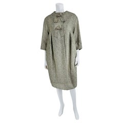 Ben Zuckerman Silver & Ice Blue Metallic Brocade 1950s Sac Back Evening Coat