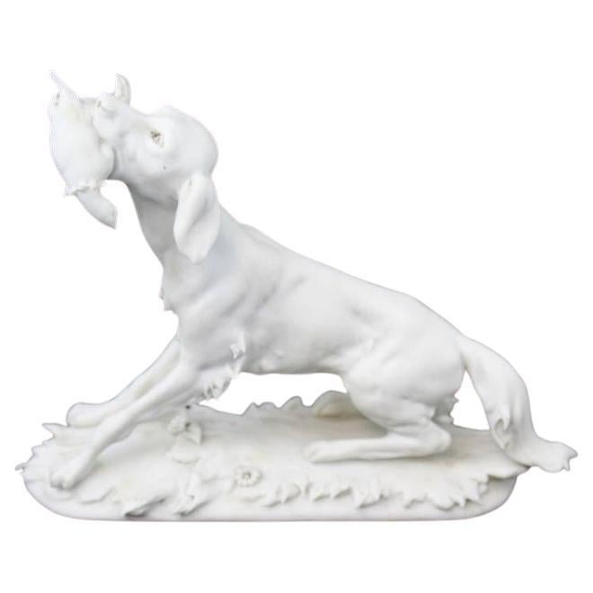 Benacchio Bisque chien de chasse en porcelaine blanche signé
