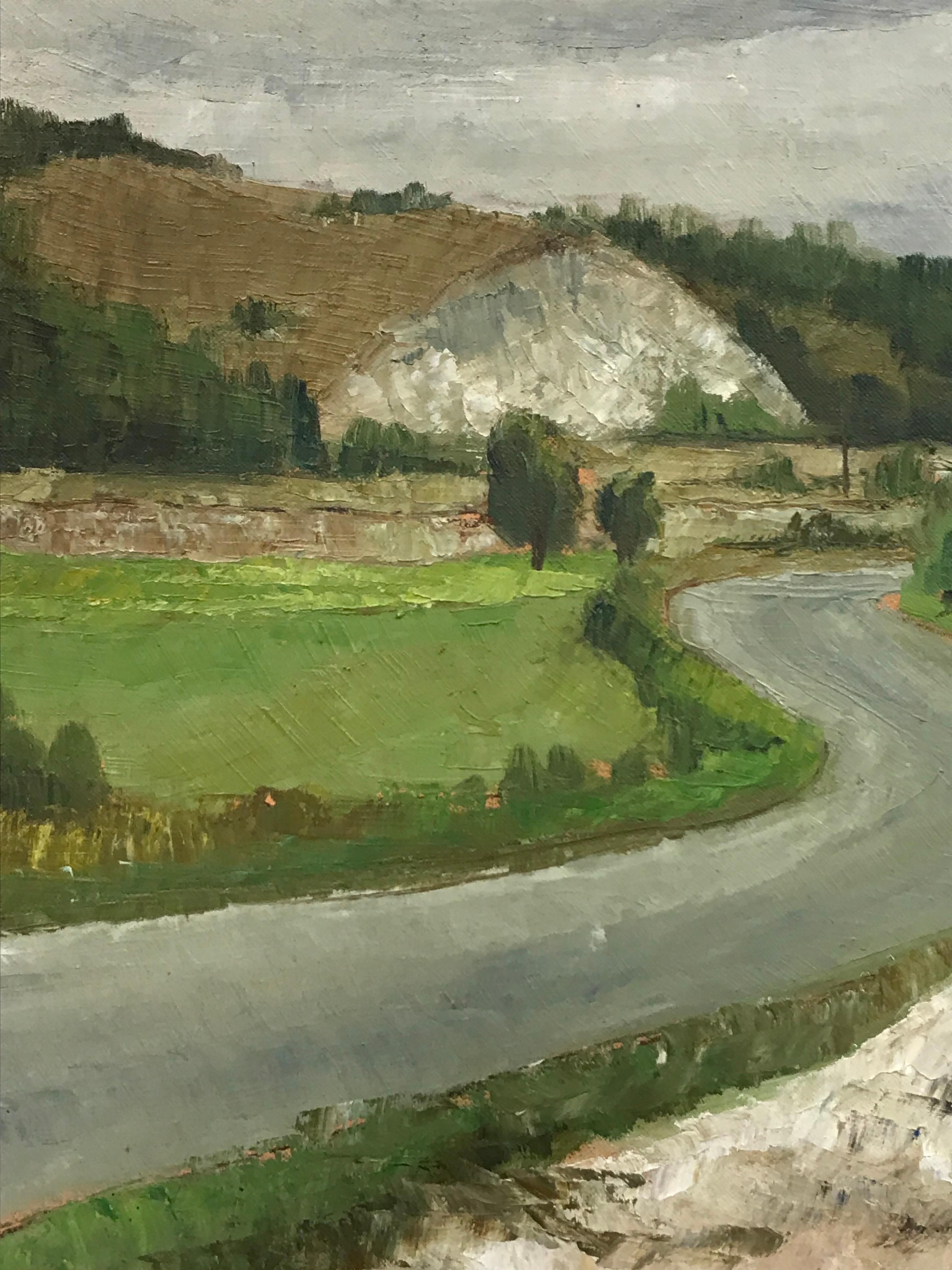 Signed French Impressionist Oil Winding Road South of France Landscape - Gray Landscape Painting by Benard Perrone