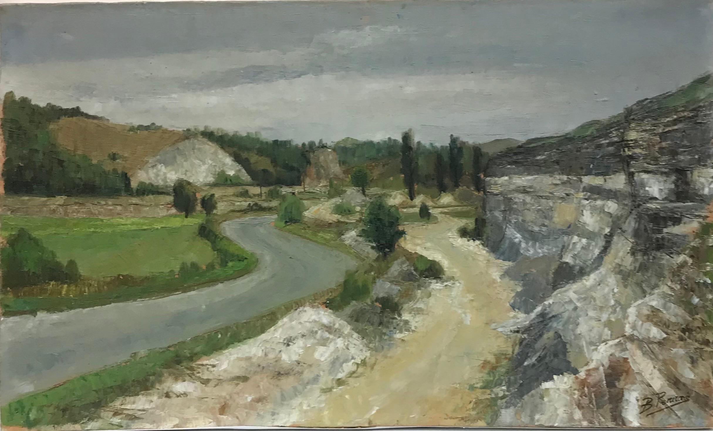 Benard Perrone Landscape Painting - Signed French Impressionist Oil Winding Road South of France Landscape