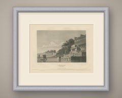 Benares on the Ganges, Ghats and Riverside Palaces, Steel Engraving, 1859