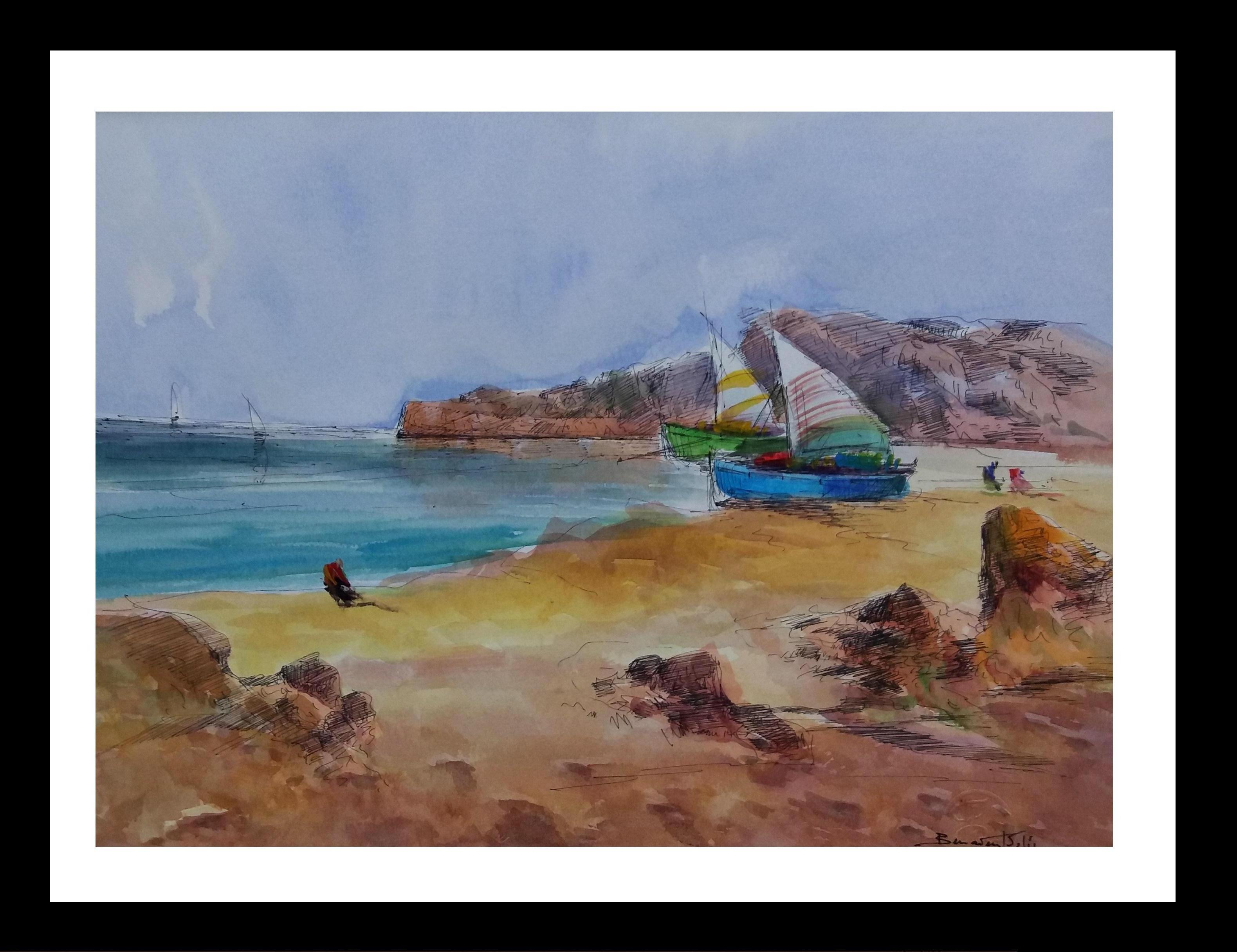 Beach.   Mallorca- original expressionist watercolor painting. virtual framed
Work of the Spanish artist BENAVENTE SOLIS.
Watercolor on paper.
Perfect state 


During its first exhibition in Paris, the French press catalogs it like "The Catalan