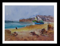 Benavente Solis.  Beach.   Mallorca- original expressionist watercolor 