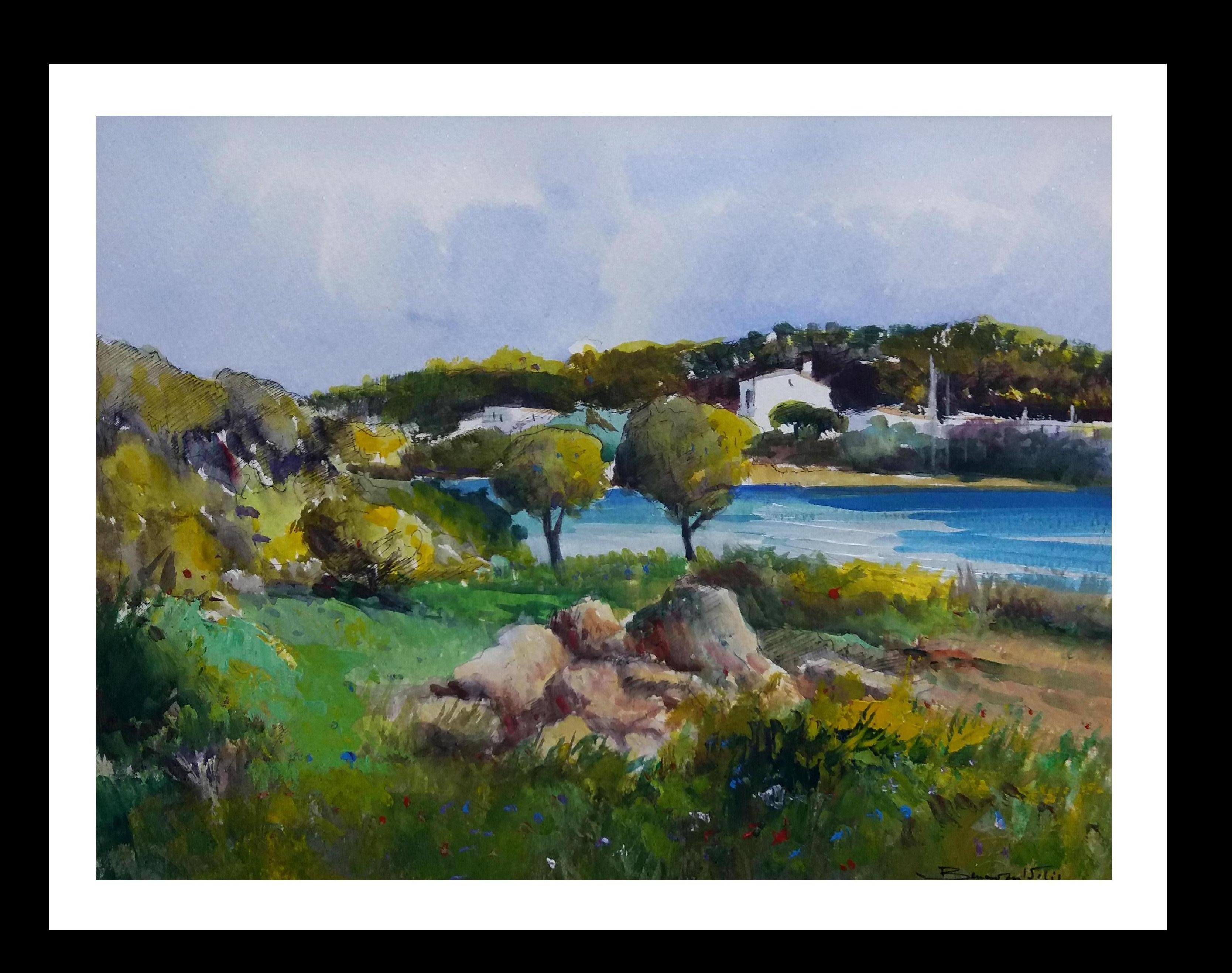 Benavente Solis Landscape Painting – Benavente Solís    Küste. Landschaft von Mallorca – originelle expressionistische Landschaft 
