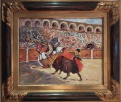 Vintage  Benavente Solis   bullfight original expressionist acrylic painting