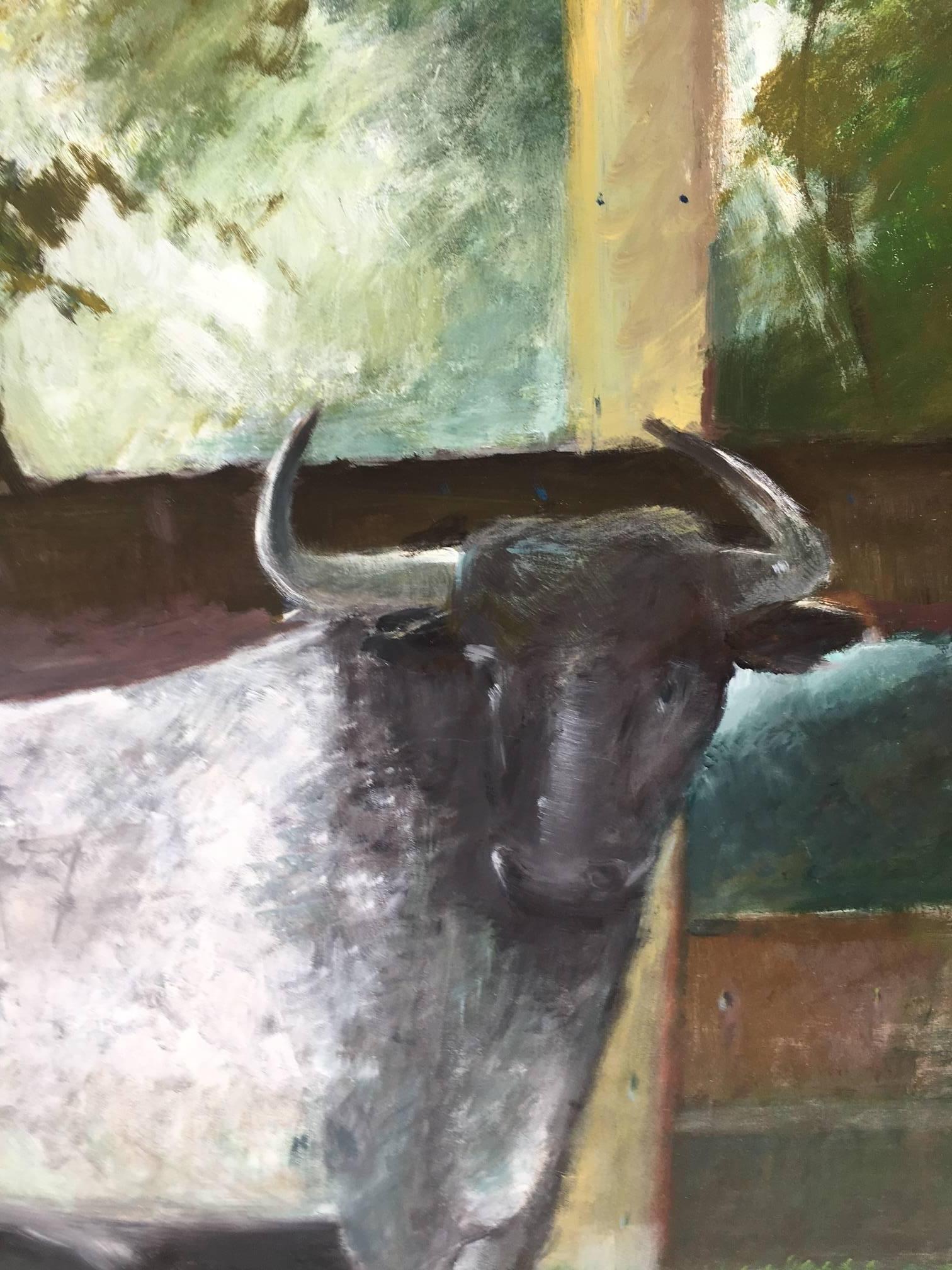 Benavente Solis 6 Vertical. Big. green. Bull- original expressionist acrylic For Sale 2