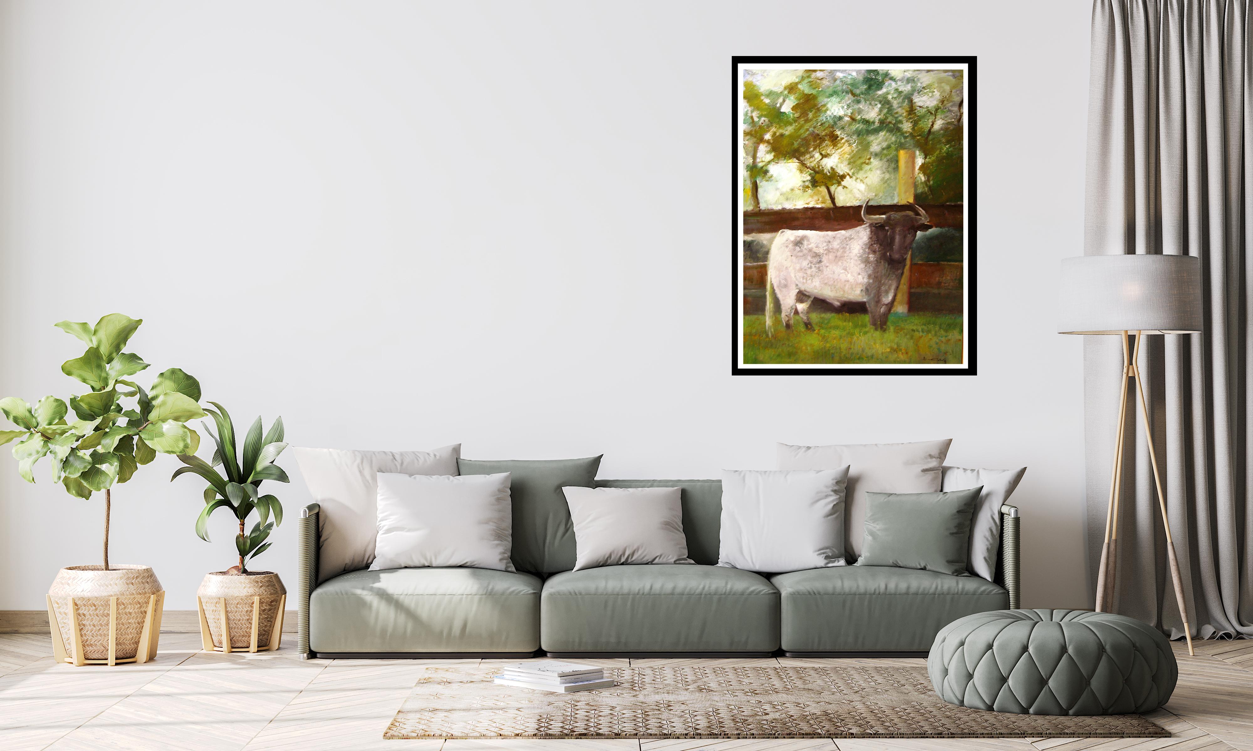 Benavente Solis 6 Vertical. Big. green. Bull- original expressionist acrylic For Sale 4