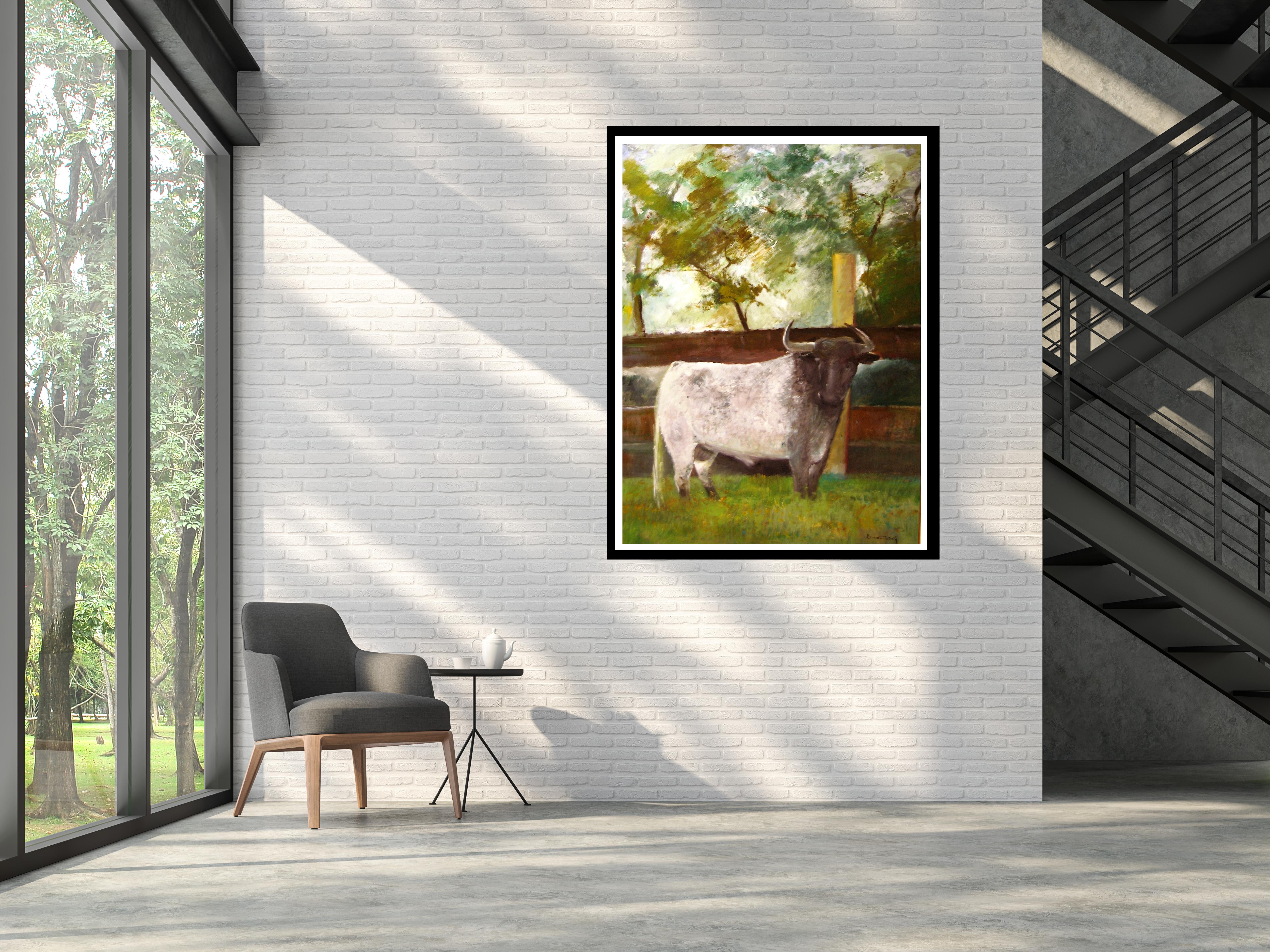 Benavente Solis 6 Vertical. Big. green. Bull- original expressionist acrylic For Sale 5
