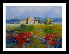 Benavente Solís 12  Poppies  Red  Green Landscape original  painting