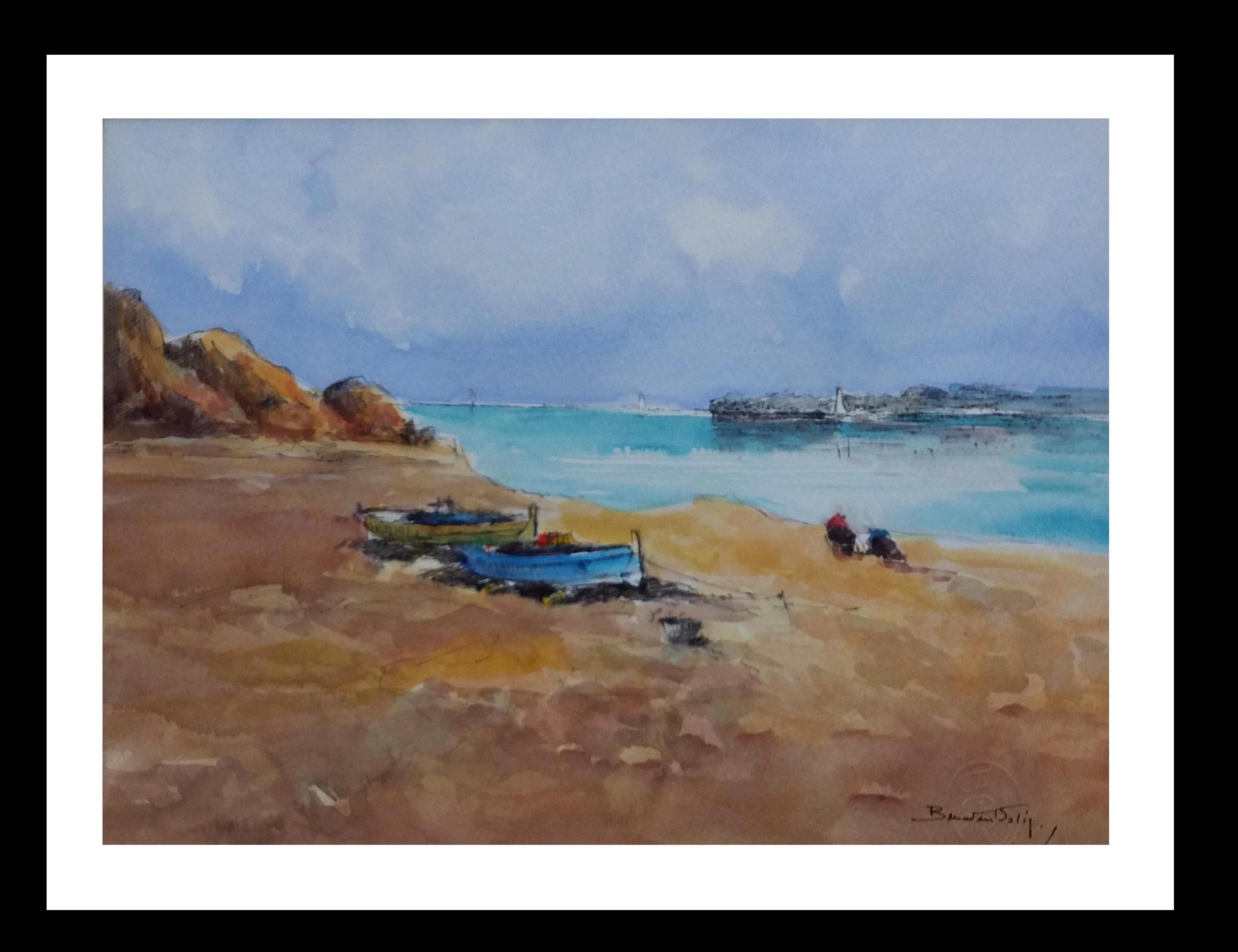 Beach. sea  Mallorca- original expressionist watercolor painting 
Work of the Spanish artist BENAVENTE SOLIS.
Watercolor on paper.
Perfect state 


During its first exhibition in Paris, the French press catalogs it like "The Catalan
