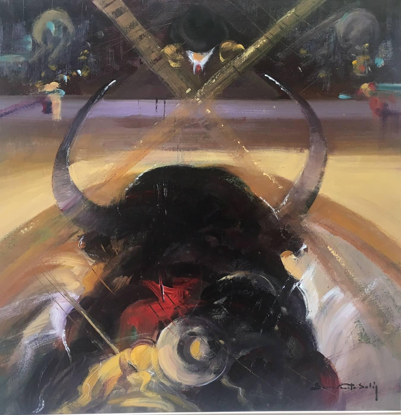 Benavente Solis.  bull. dream of a bullfighter  expressionist acrylic For Sale 5