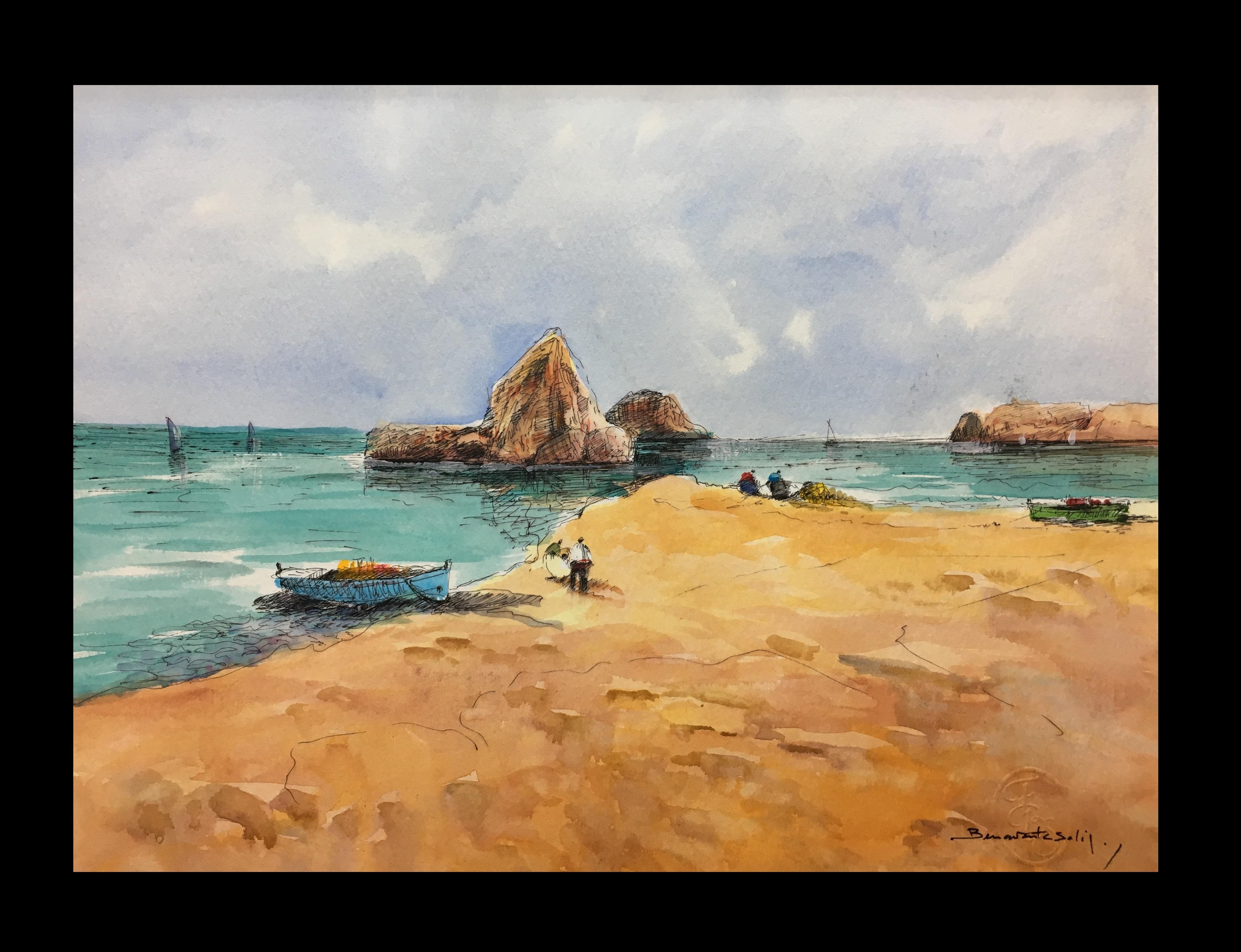 Benavente Solís   Coast  BeachB original figuratif acrylic painting - Painting by Benavente Solis