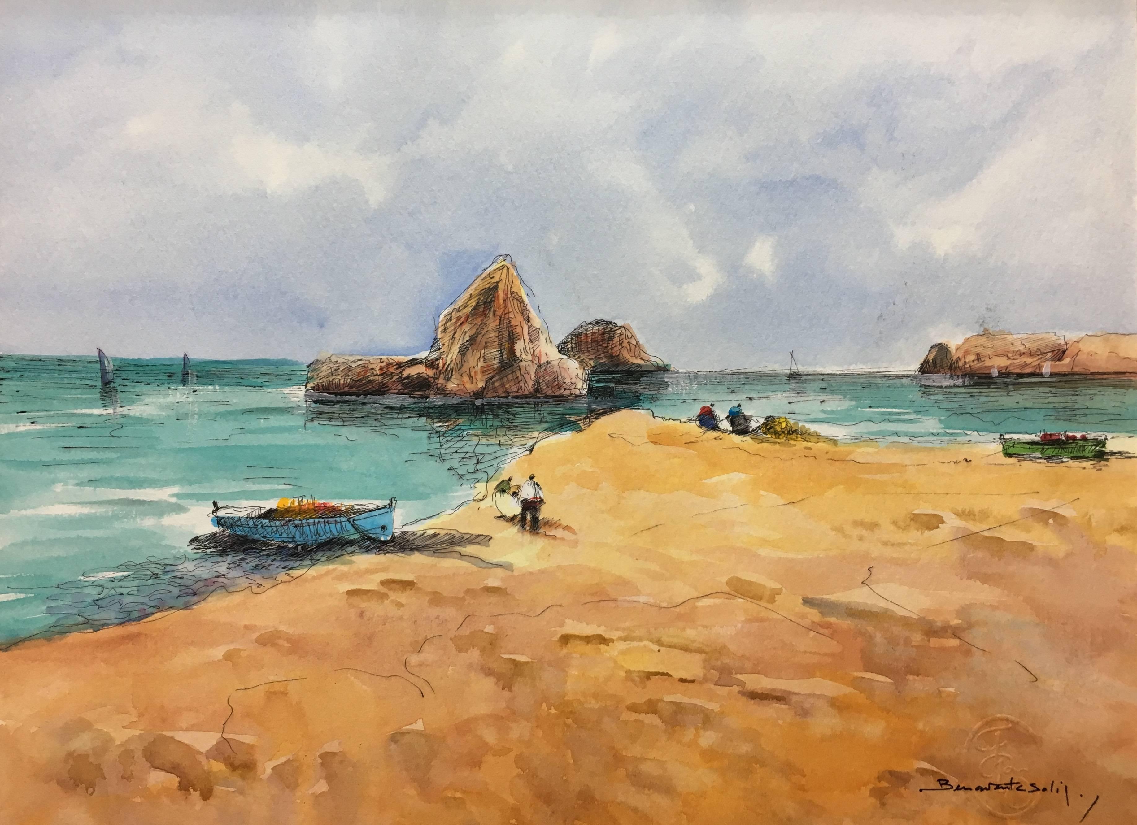 Benavente Solís   Coast  BeachB original figuratif acrylic painting - Expressionist Painting by Benavente Solis