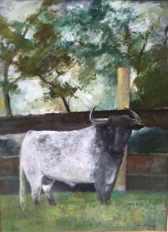 Benavente Solis  Vertical. Big. green. Bull- original expressionist acrylic