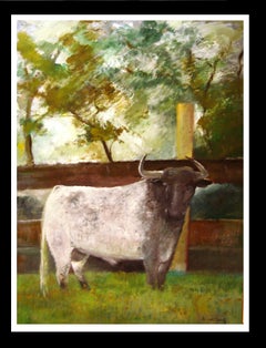 Benavente Solis  Vertical. Big. green. Bull- original expressionist acrylic