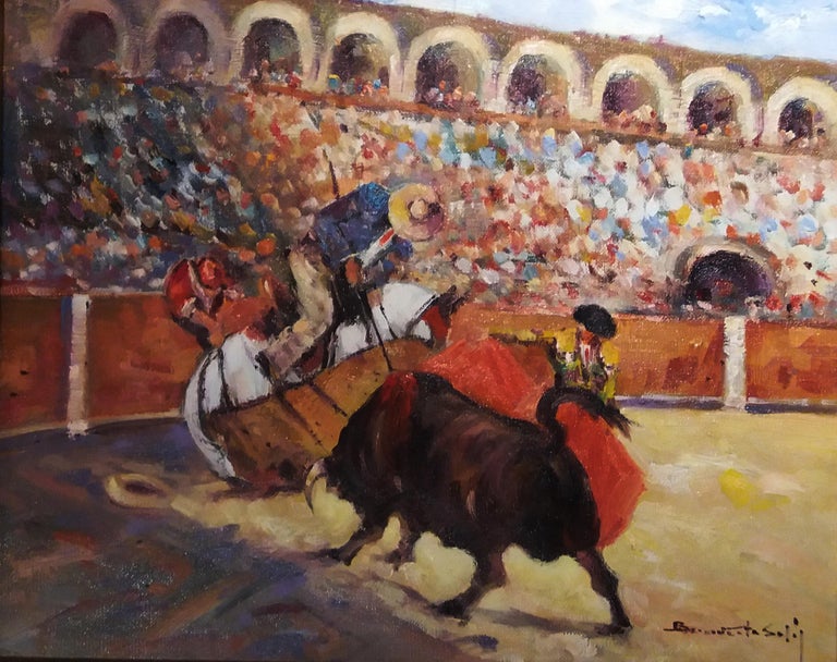  bullfight original expressionist acrylic painting For Sale 6