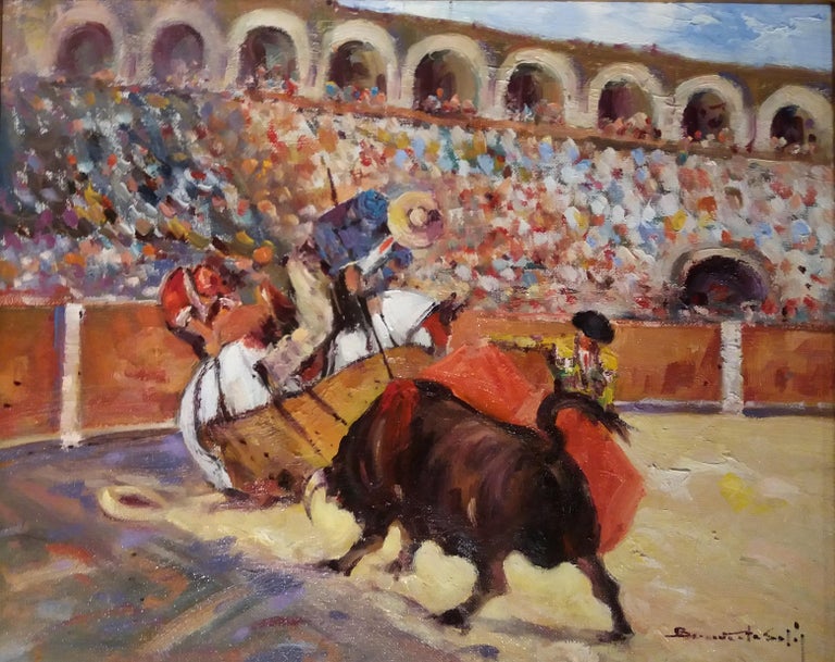  bullfight original expressionist acrylic painting - Painting by Benavente Solis