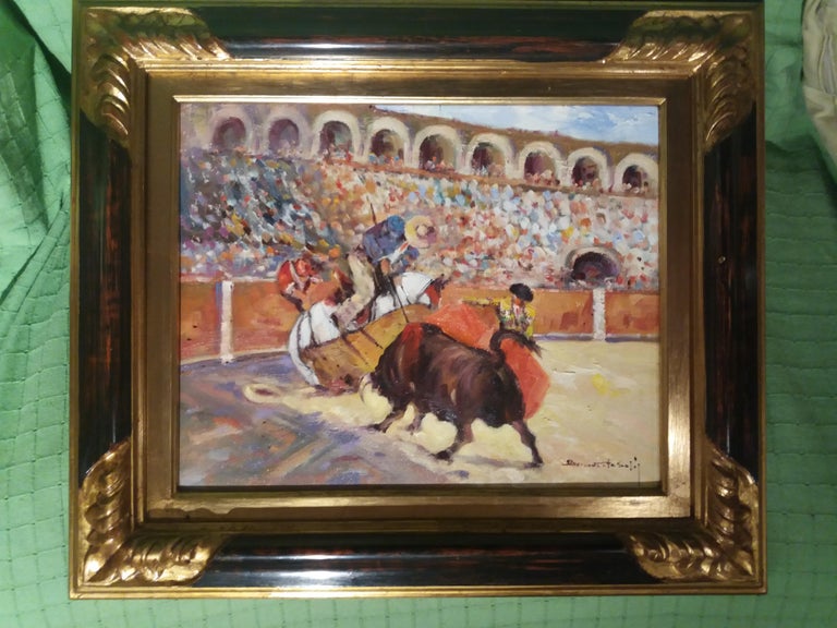  bullfight original expressionist acrylic painting - Expressionist Painting by Benavente Solis