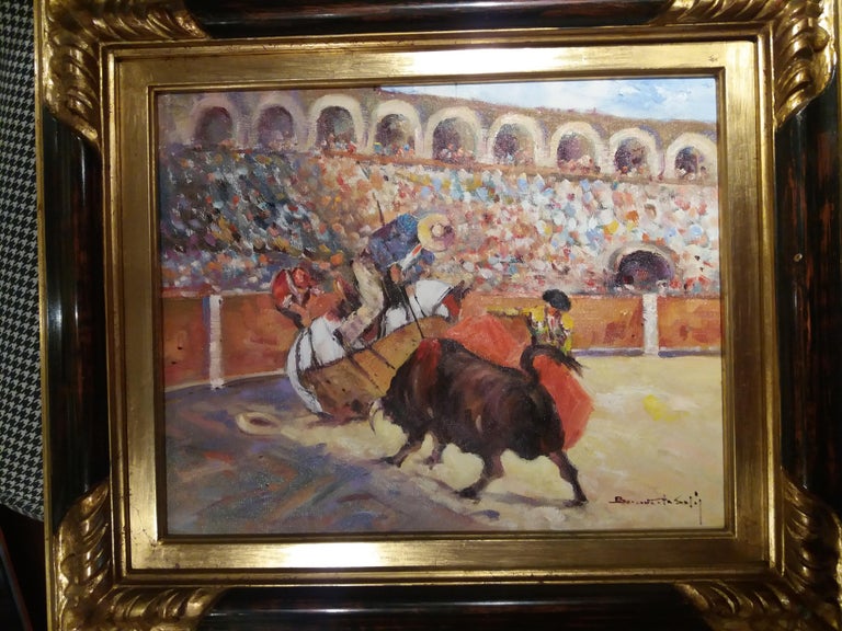 bullfight original expressionist acrylic painting. Framed
During its first exhibition in Paris, the French press catalogs it like 