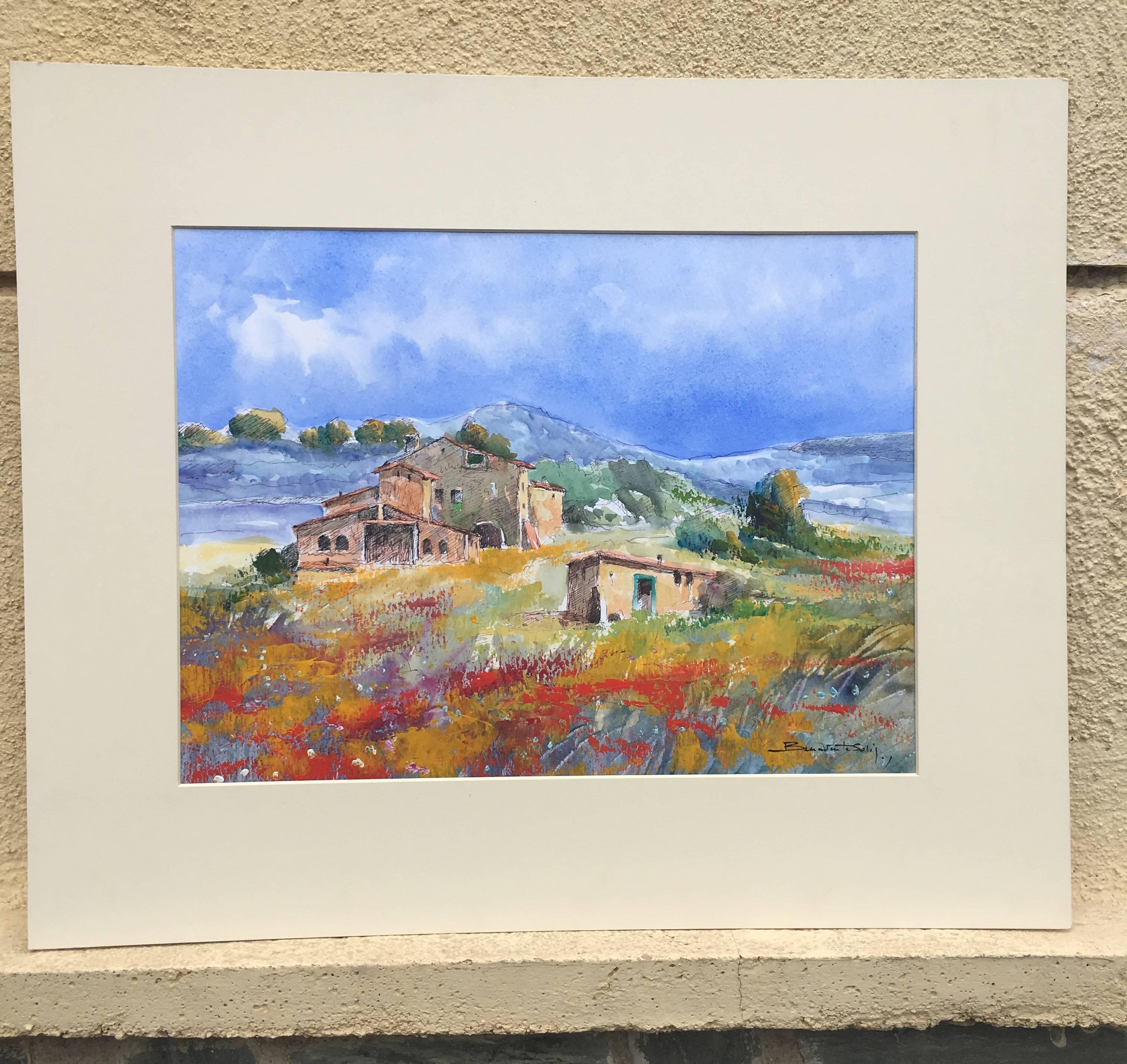  landscape- original figuratif watercolor painting - Abstract Painting by Benavente Solis