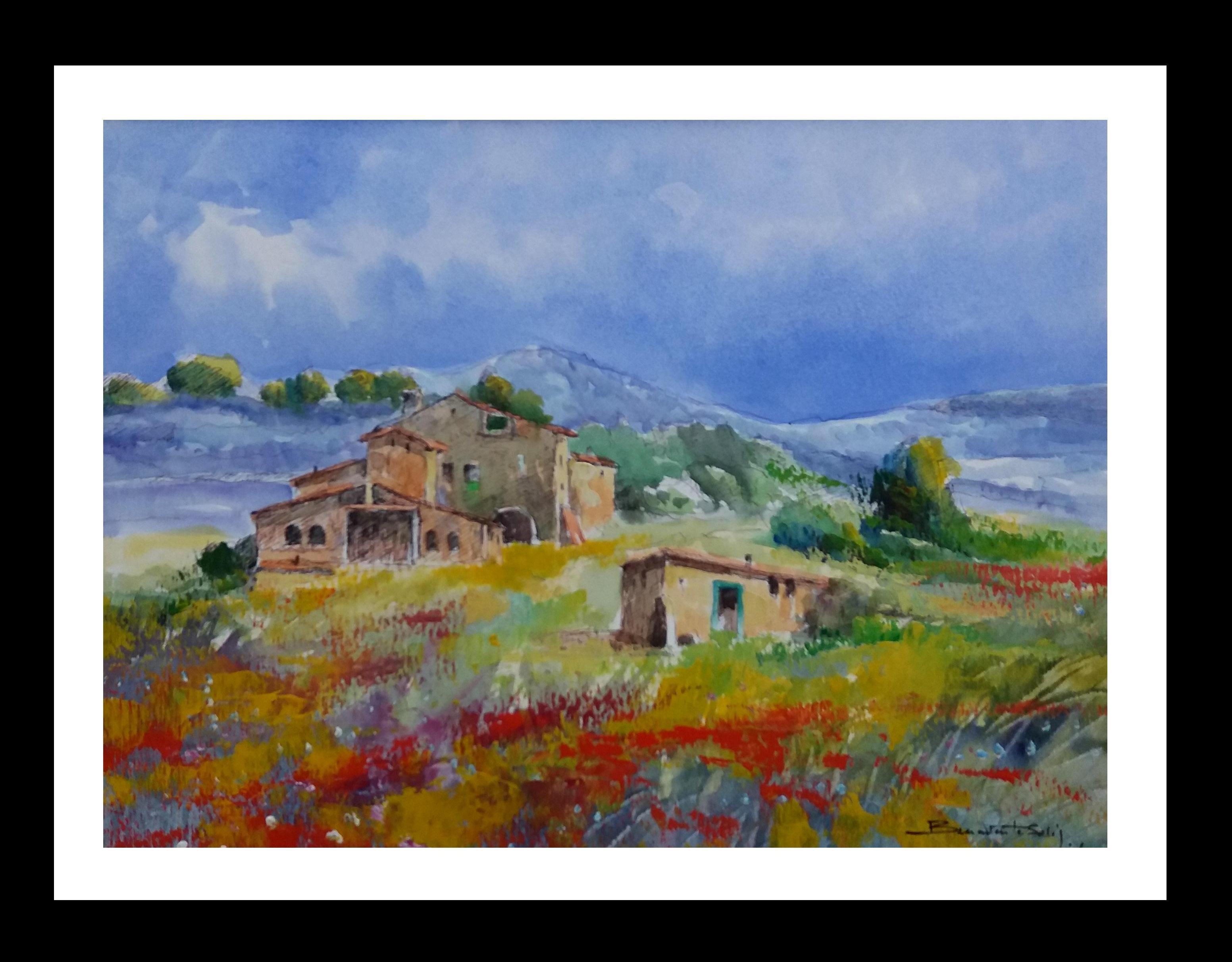 Benavente Solis Figurative Painting -  landscape- original figuratif watercolor painting