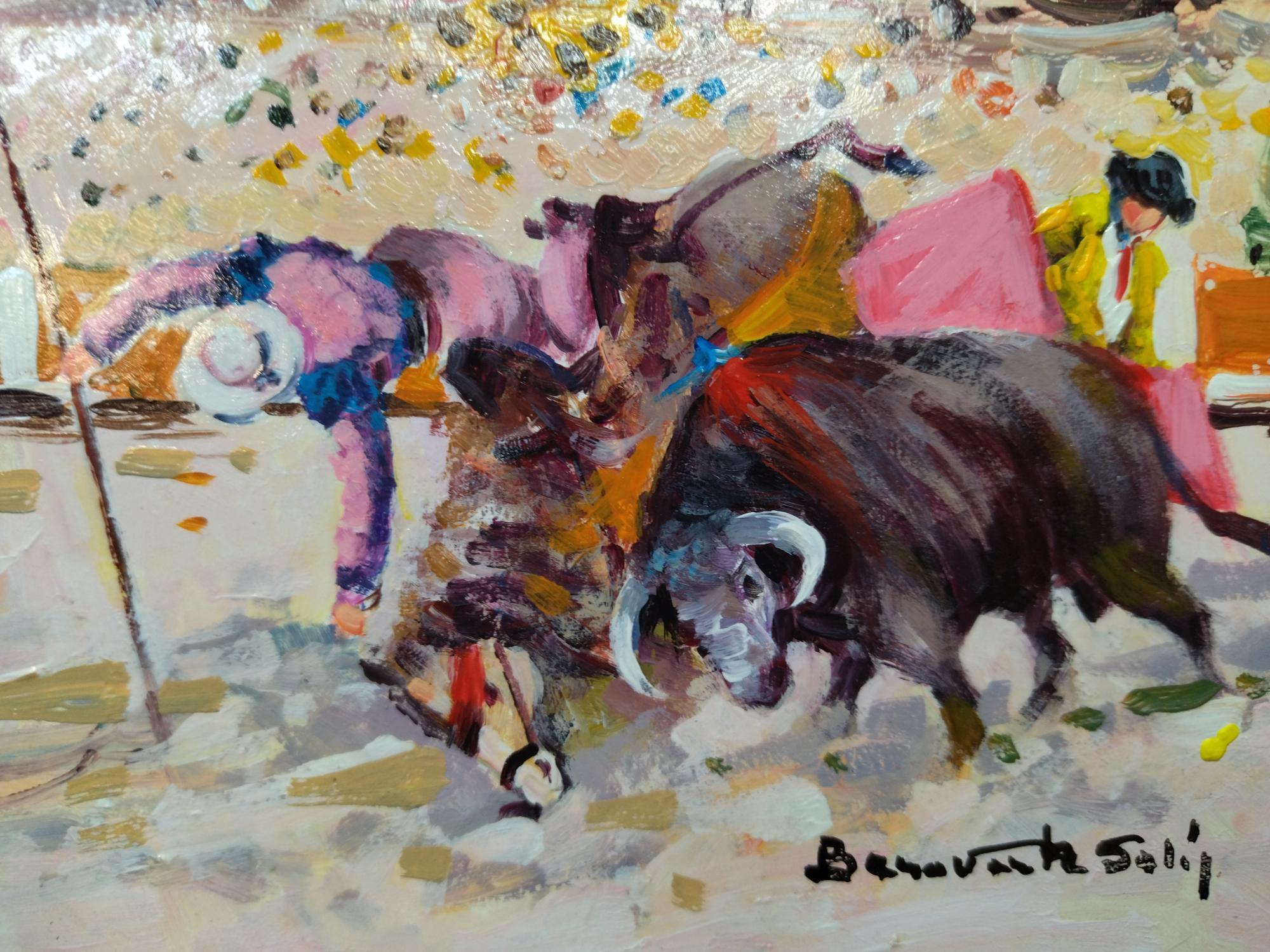   Benavente Solís  46.2 bullfight. picador. little original expressionist  - Painting by Benavente Solis