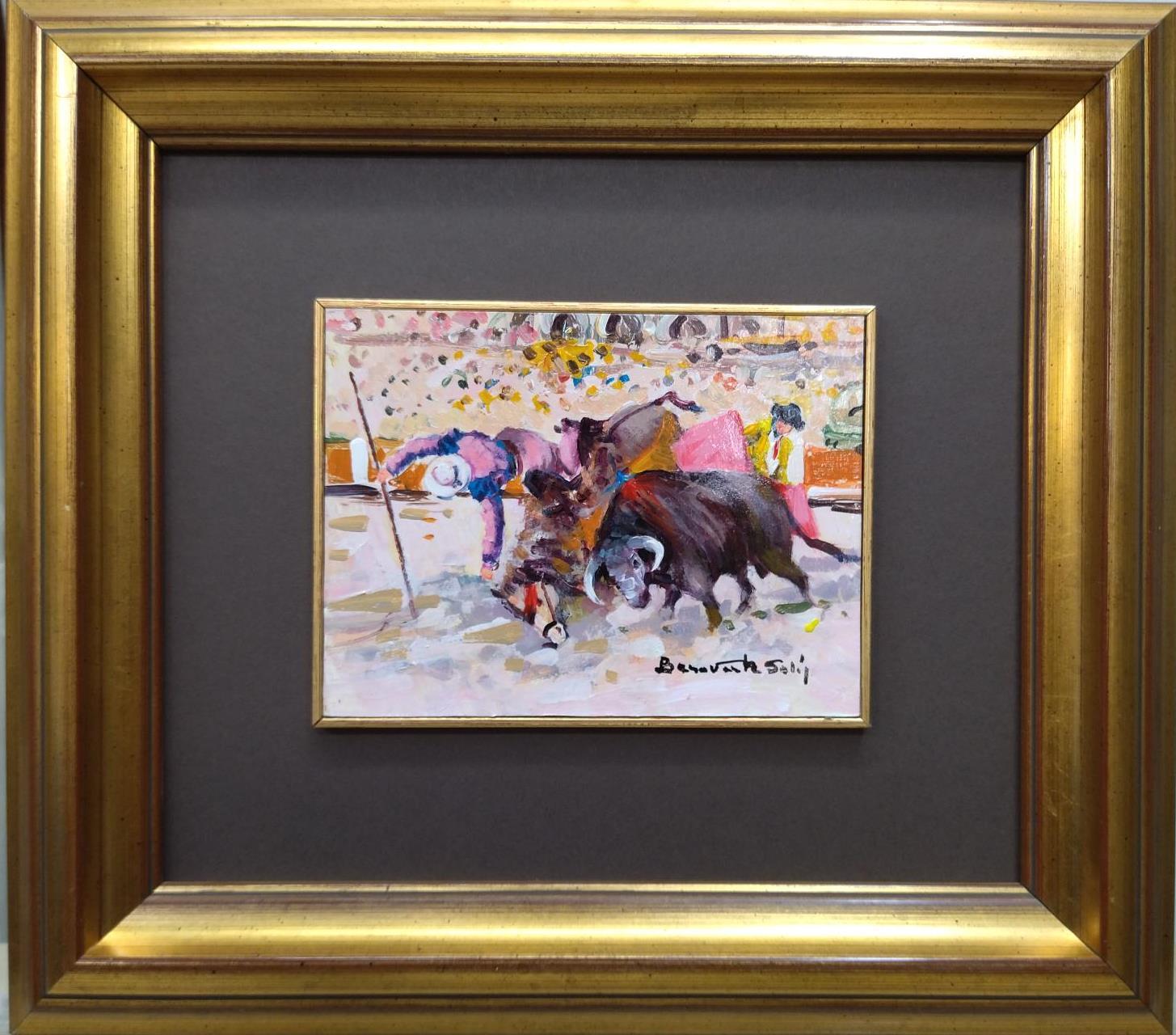   Benavente Solís  46.2 bullfight. picador. little original expressionist  - Expressionist Painting by Benavente Solis