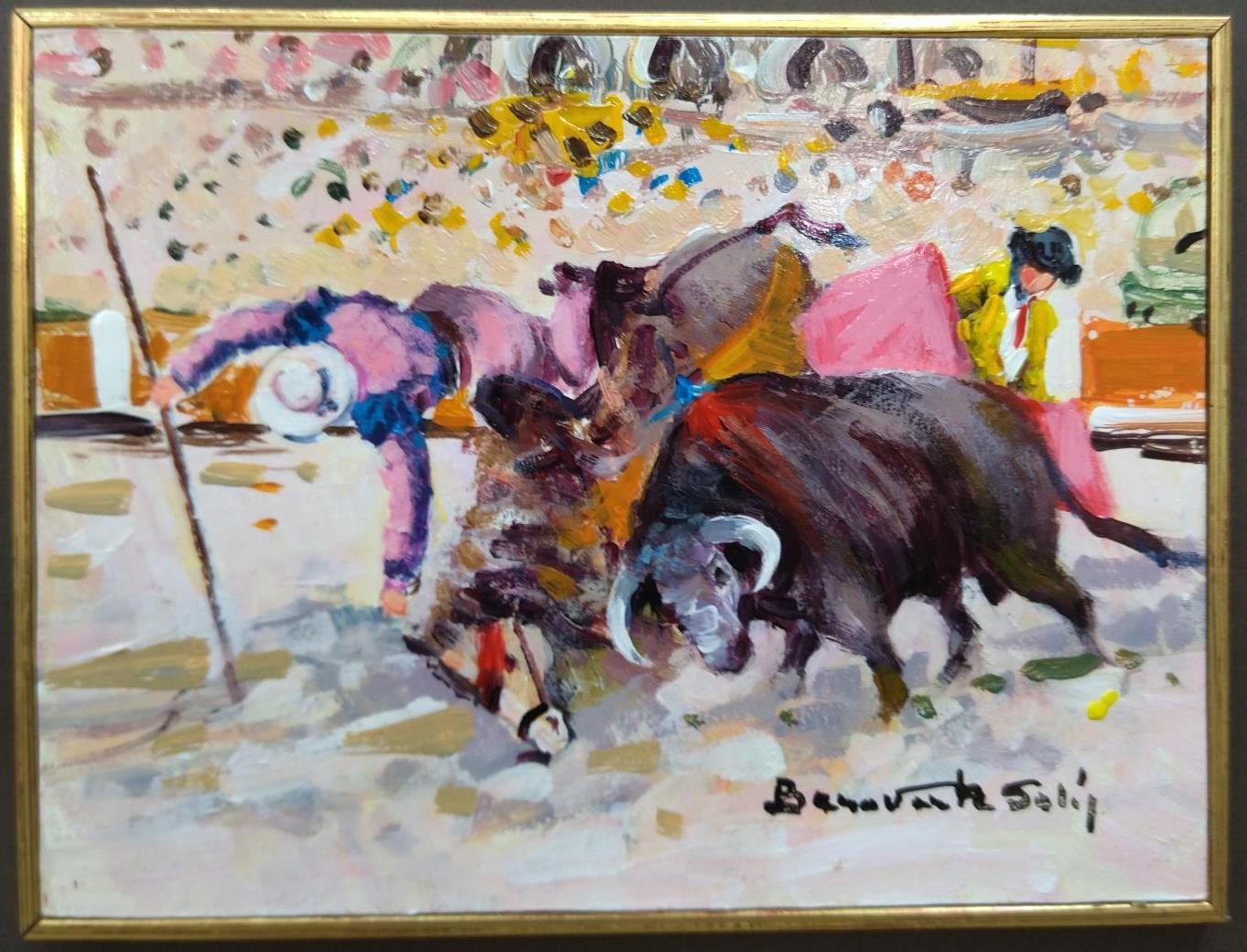   Benavente Solís  46.2 bullfight. picador. little original expressionist  - Brown Figurative Painting by Benavente Solis