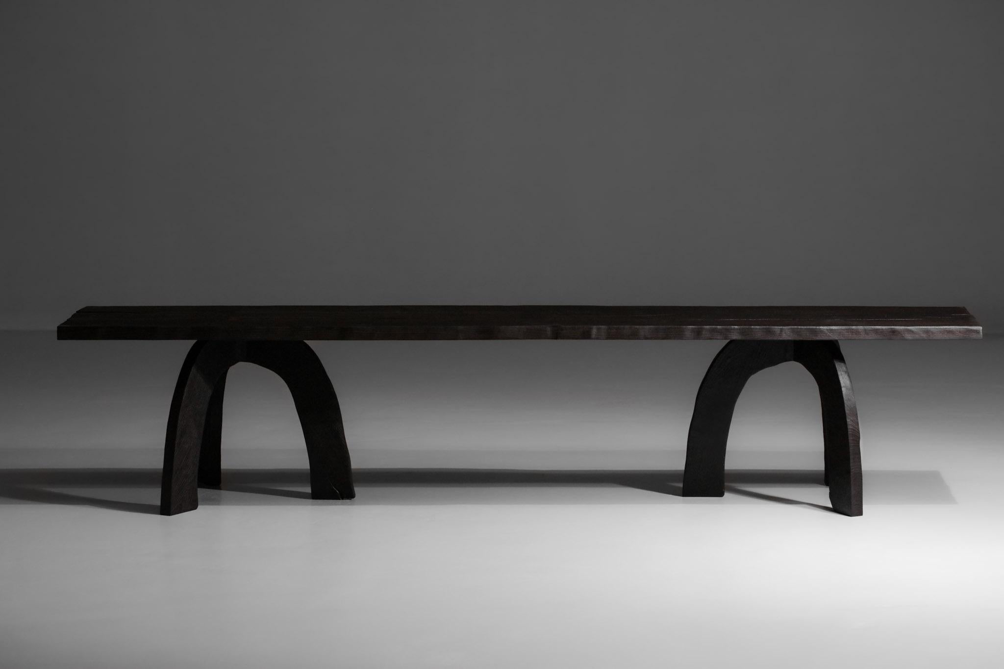 Bench 80/20 by Vincent Vincent in Burnt Wood Ethnic Brutalist For Sale 1