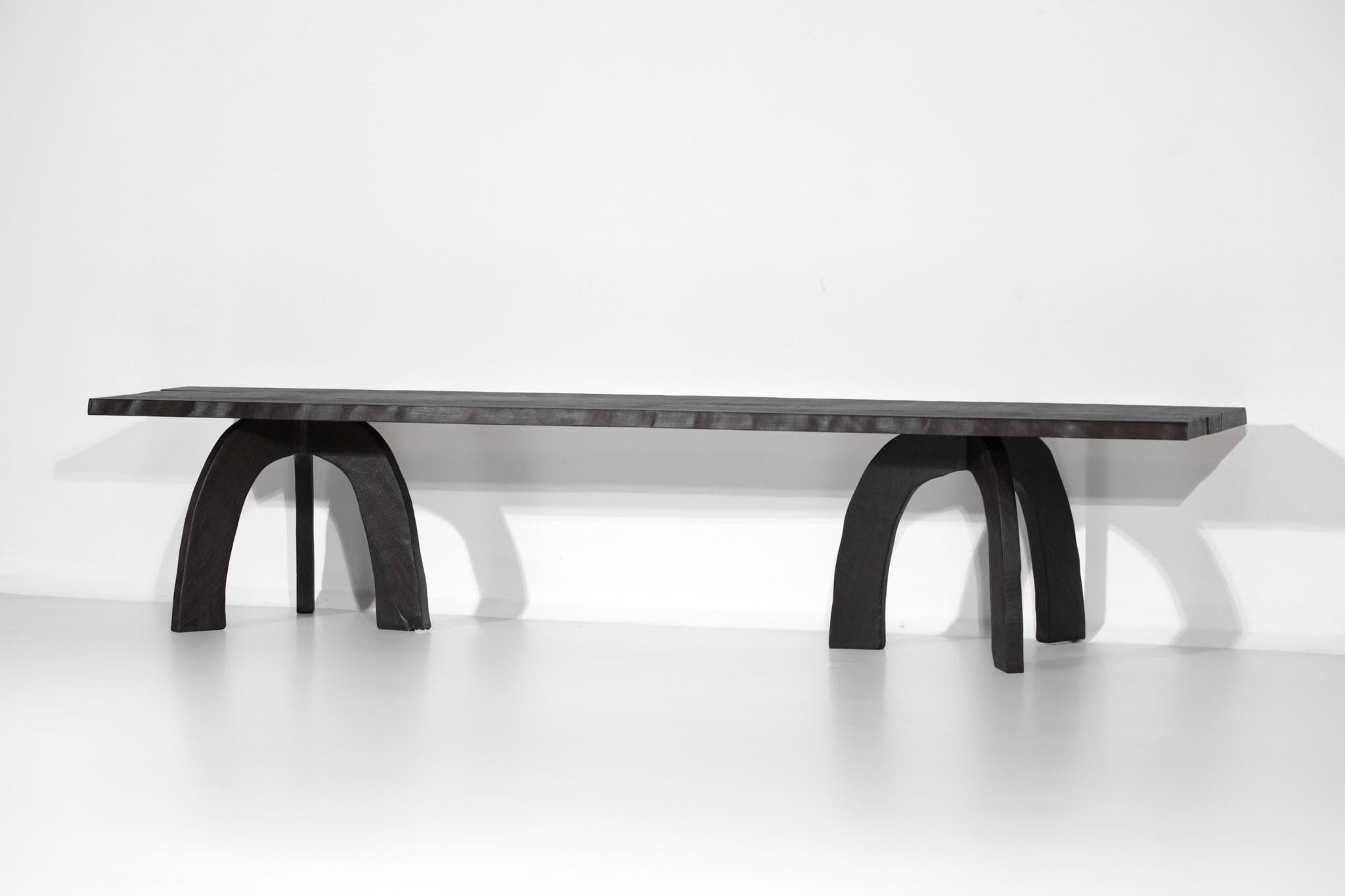 Bench 80/20 by Vincent Vincent in Burnt Wood Ethnic Brutalist In New Condition For Sale In Lyon, FR