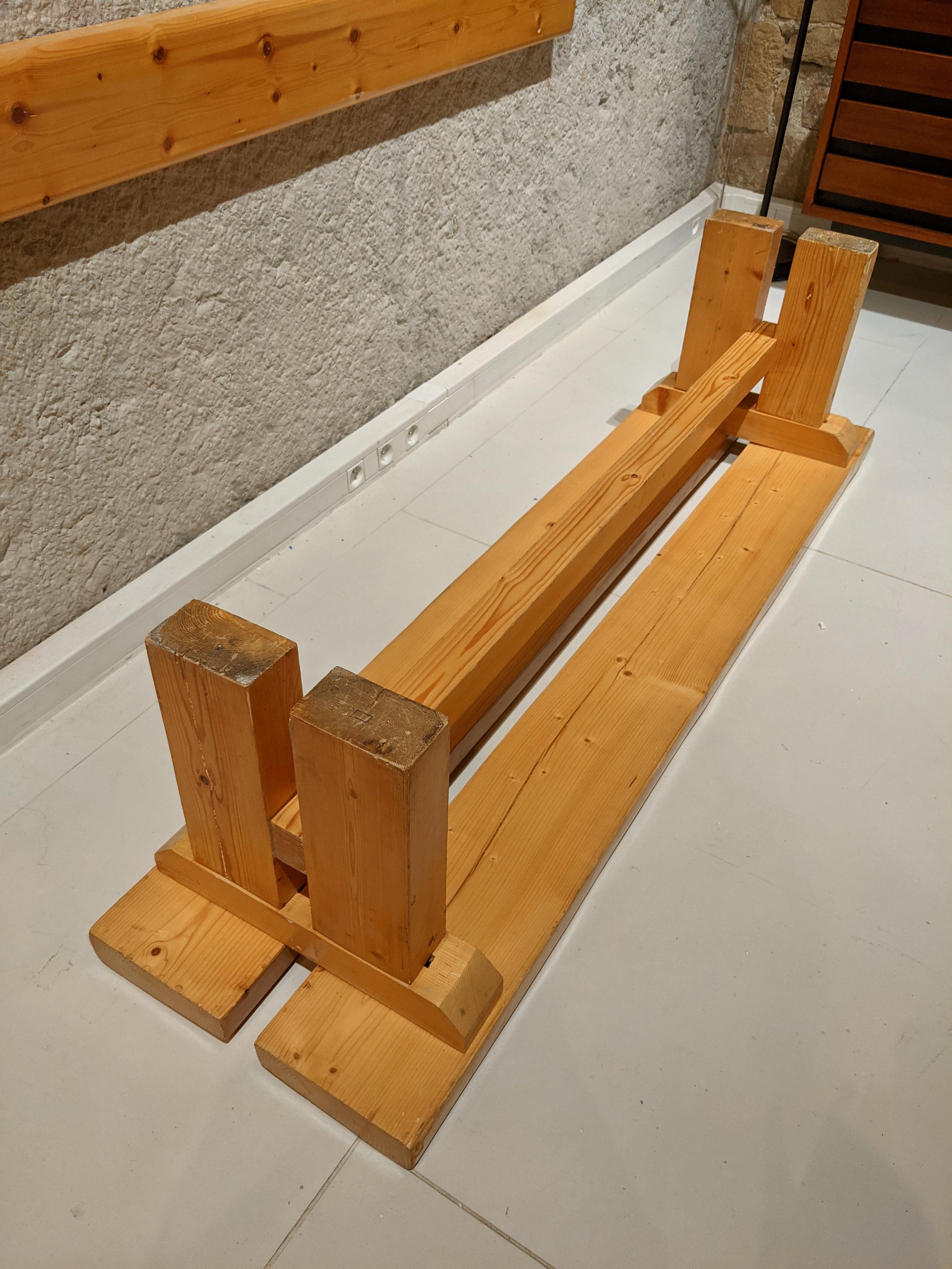 Pine Bench and Backsplash by Charlotte Perriand for Les Arcs