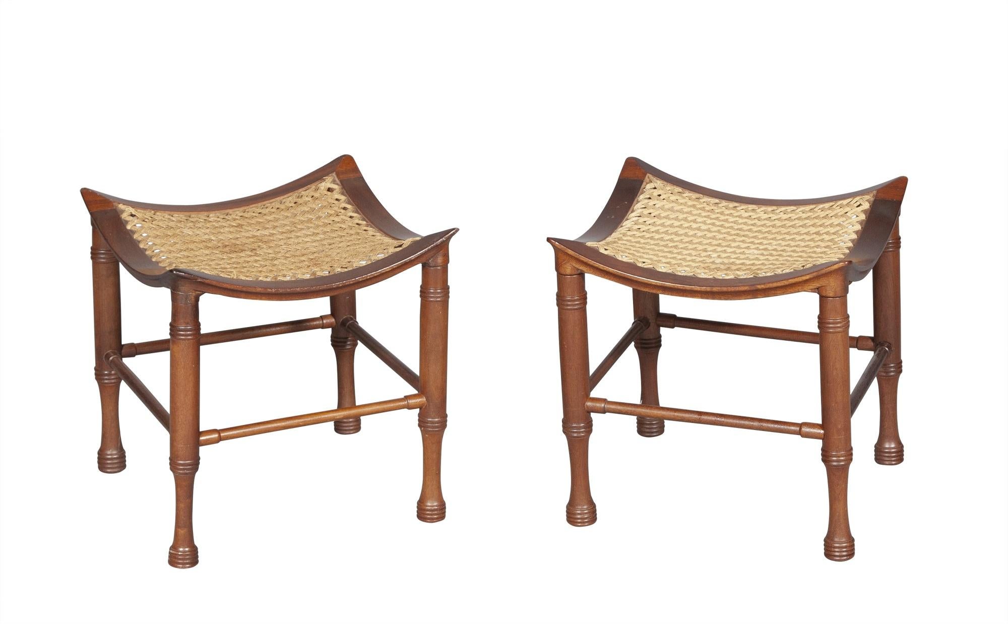Wicker Bench and Pair of Thebes Stools by Liberty and Co.