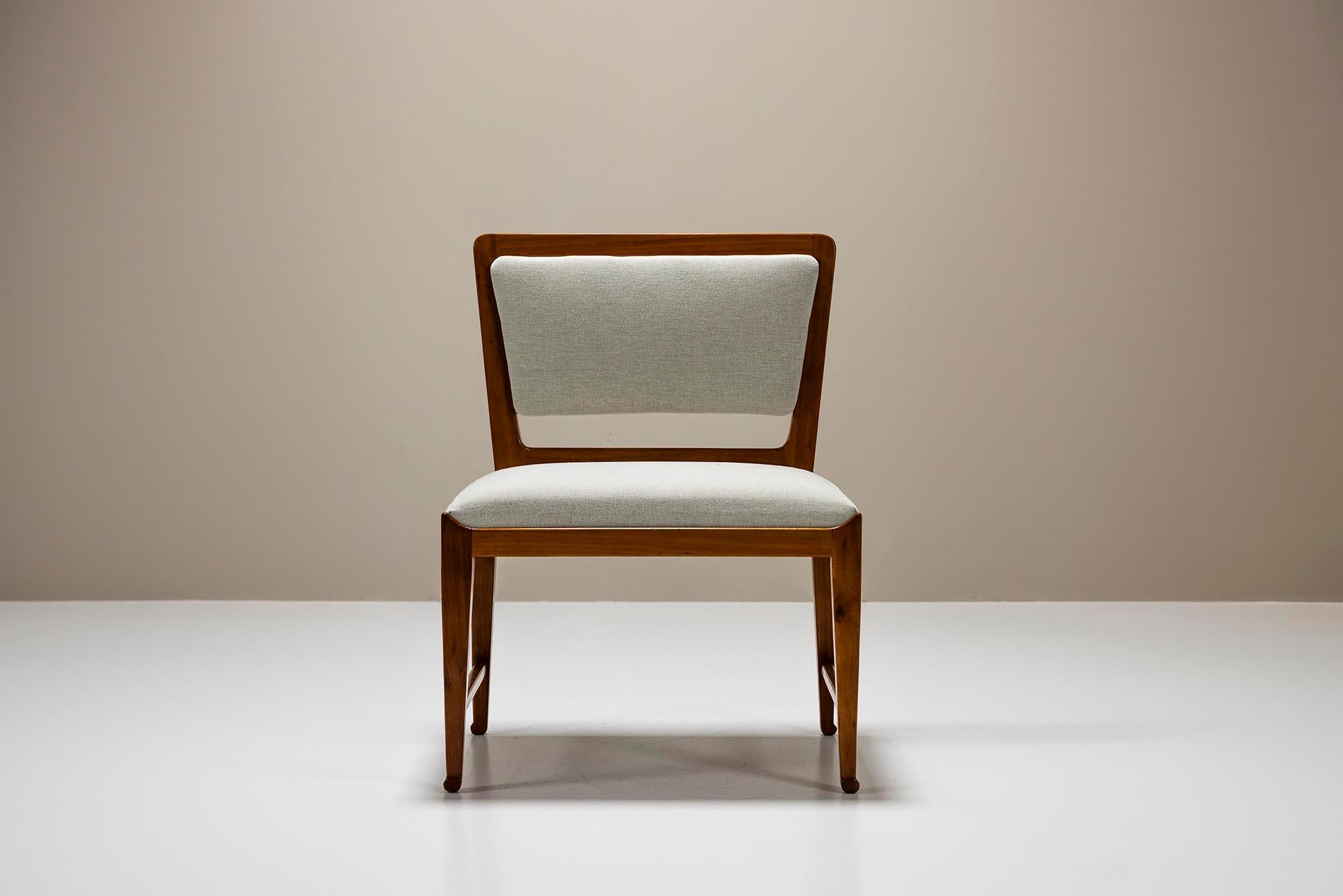 Bench And Side Chair In Cherry Wood And Off-White Upholstery, Italy 1950's For Sale 5