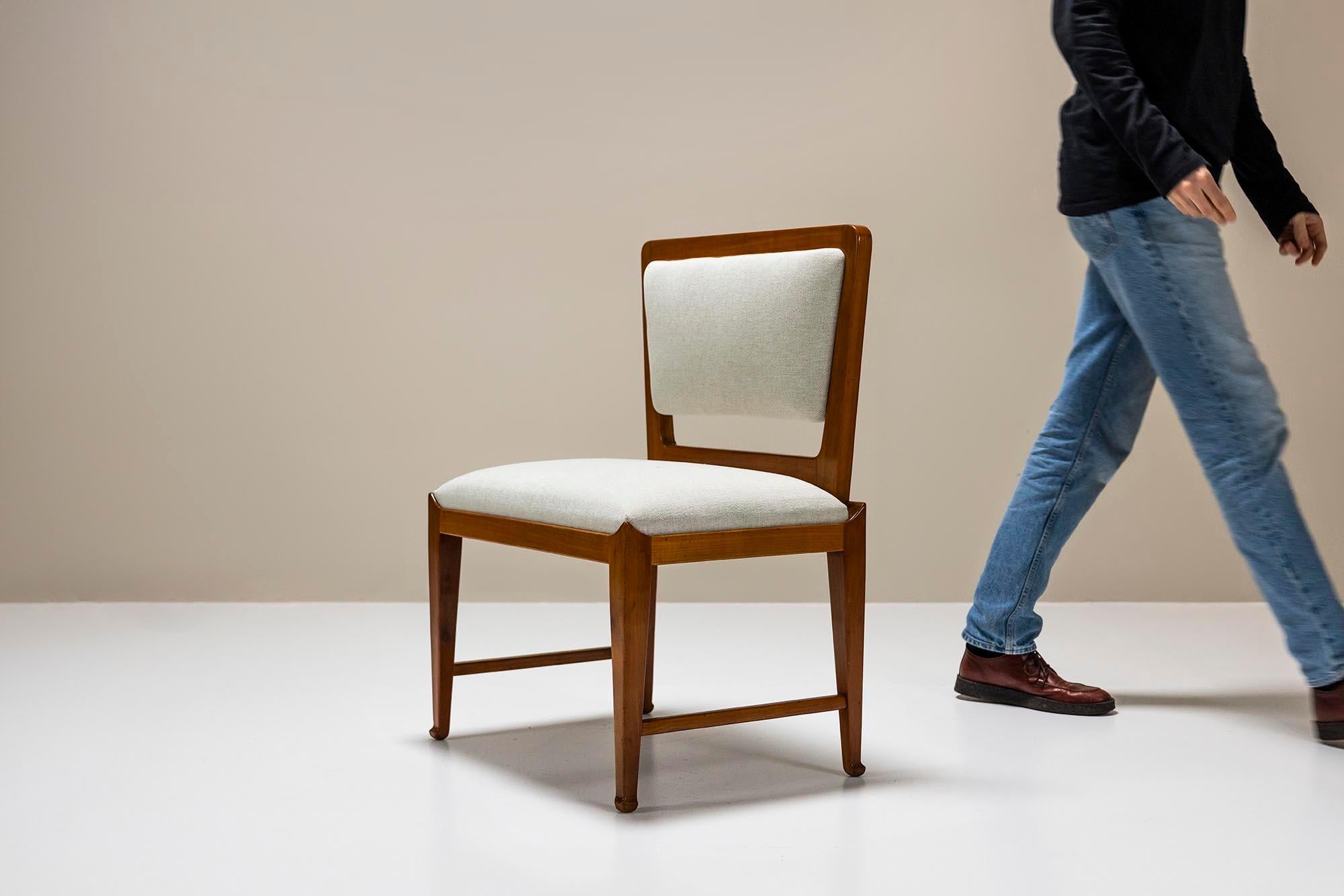 Bench And Side Chair In Cherry Wood And Off-White Upholstery, Italy 1950's For Sale 6