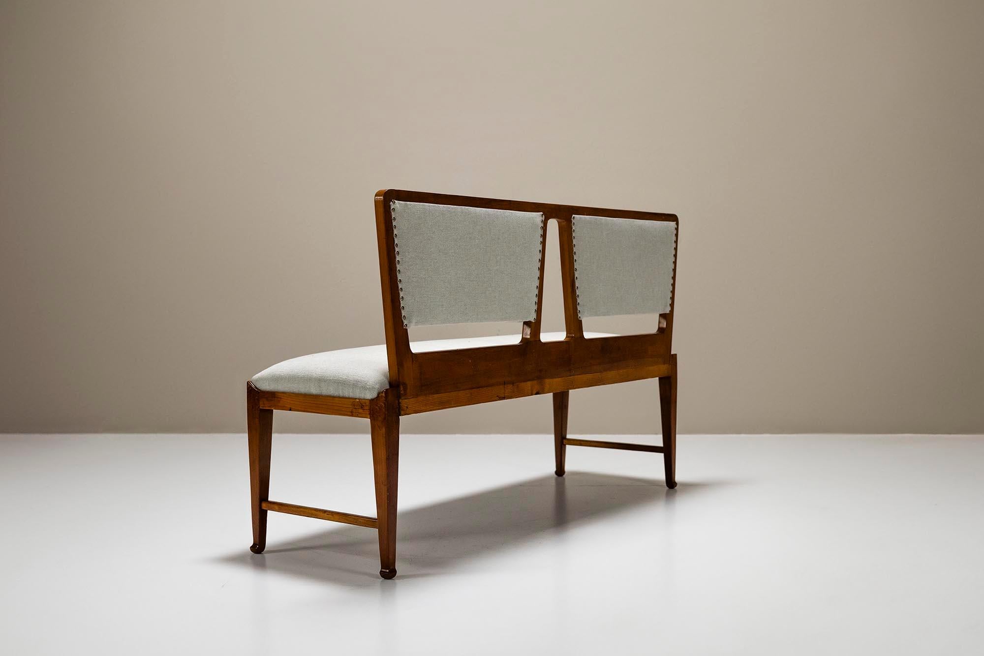 Bench And Side Chair In Cherry Wood And Off-White Upholstery, Italy 1950's For Sale 1