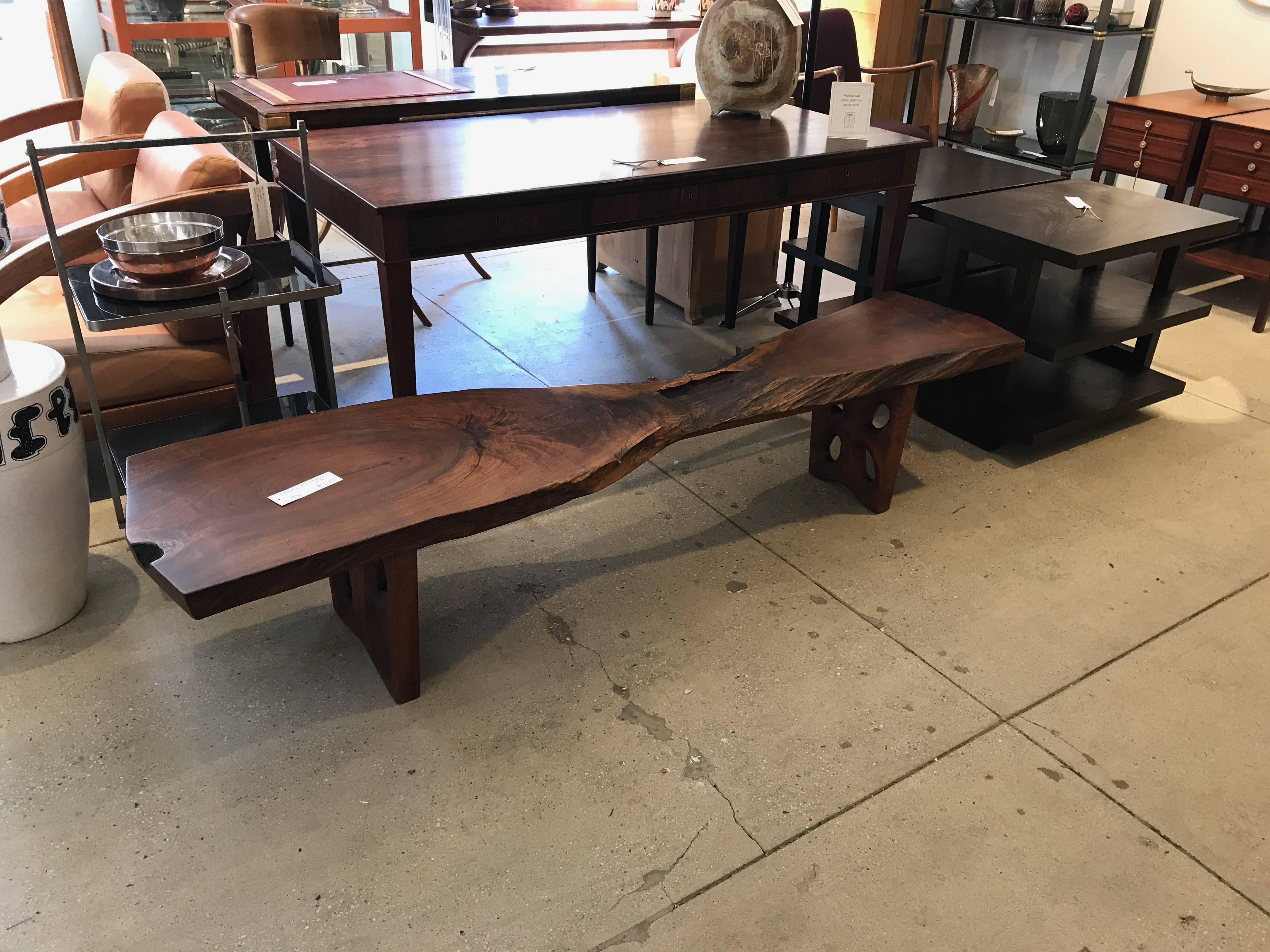 Bench or coffee table attributed to Phillip Lloyd Powell, circa 1970. Listed dimensions are approximate.