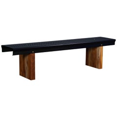 Bench, Blue Coated Metal, Mahogany Legs, designed by Max Frommeld