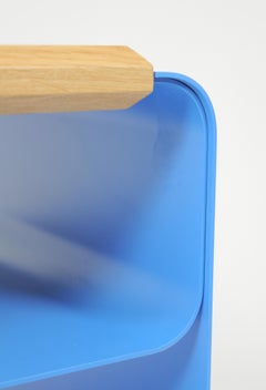 Vodo bench, in oak and colored metal, by Accardi Buccheri for Medulum