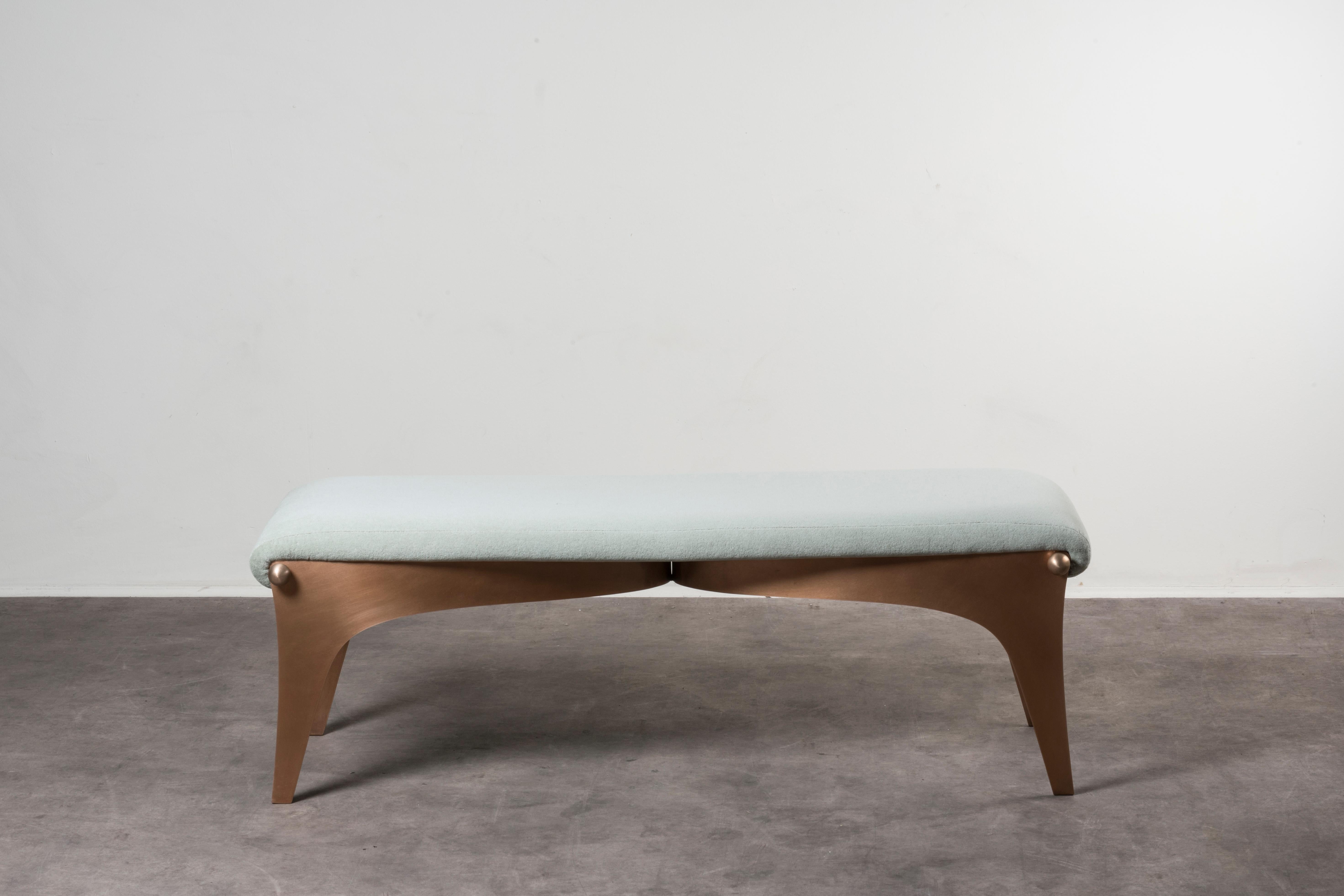 Bench by Analogia Project
Unfold collection. Italy, 2019. Nilufar edition. Bronze, velvet upholstery. Measures: 130 x 40.5 x H 45 cm. 51 x 16 x 18 in.
Please note: Prices do not include VAT. VAT may be applied depending on the ship-to location.